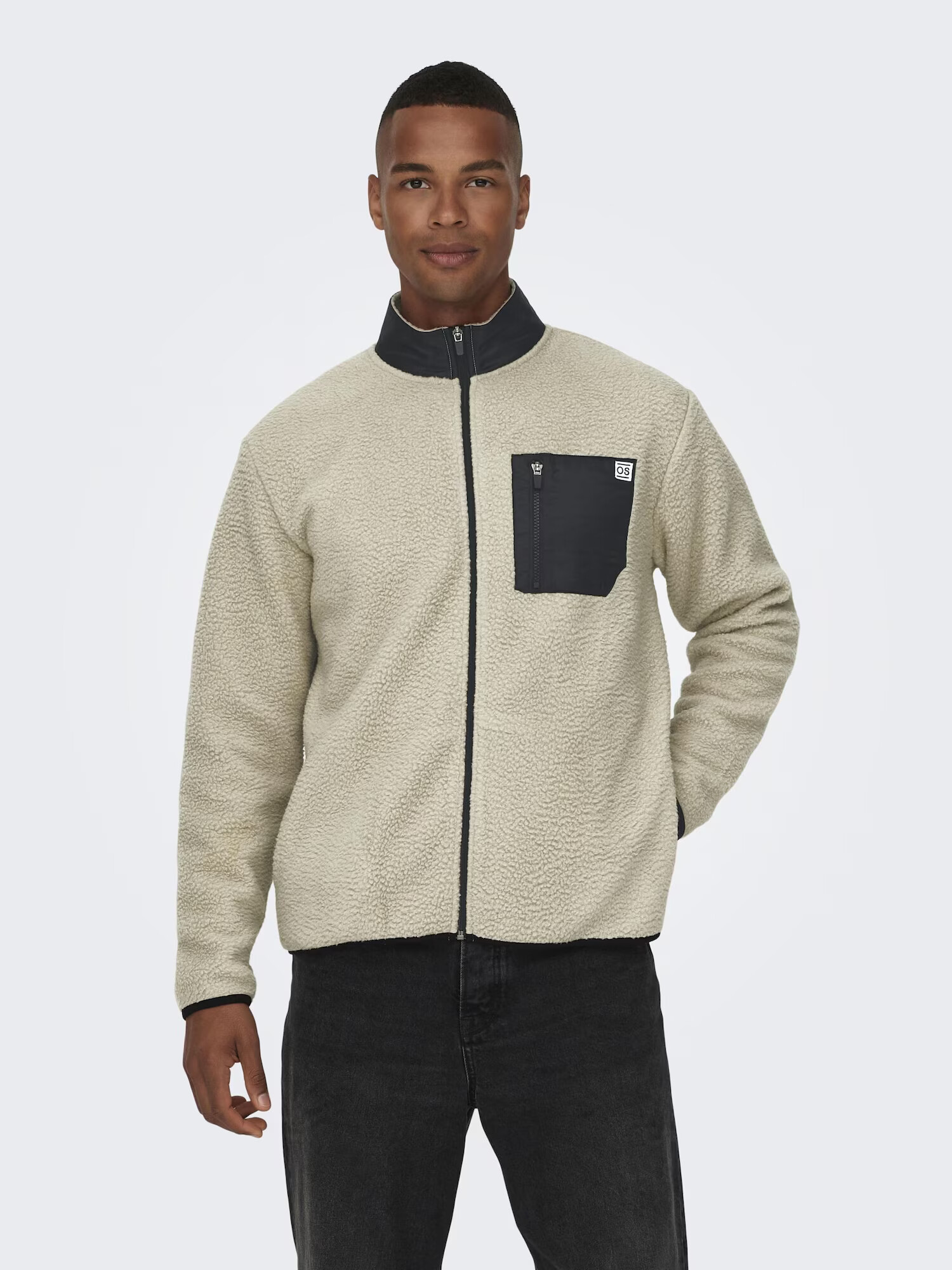 Only & Sons Jachetă fleece 'Just' ecru / negru - Pled.ro