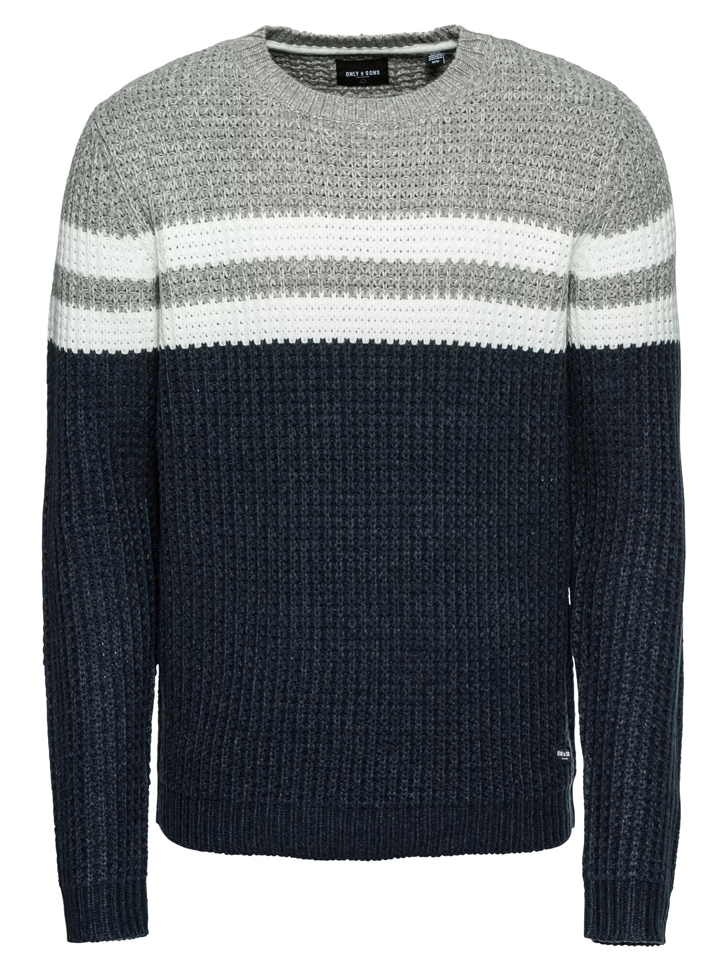 Only & Sons Pulover 'onsLAZLO STRIPED CREW NECK KNIT' albastru închis / gri / alb - Pled.ro