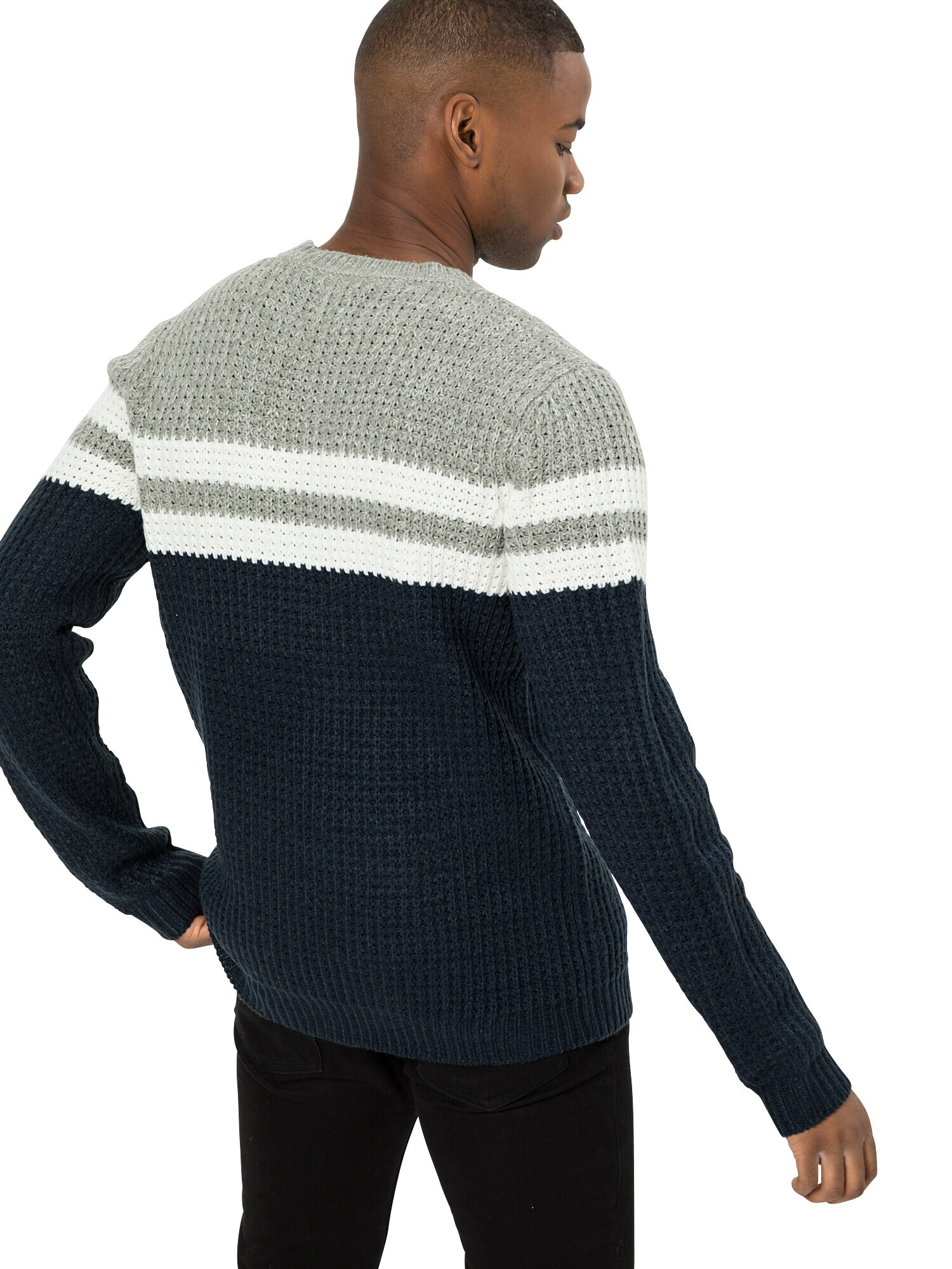 Only & Sons Pulover 'onsLAZLO STRIPED CREW NECK KNIT' albastru închis / gri / alb - Pled.ro