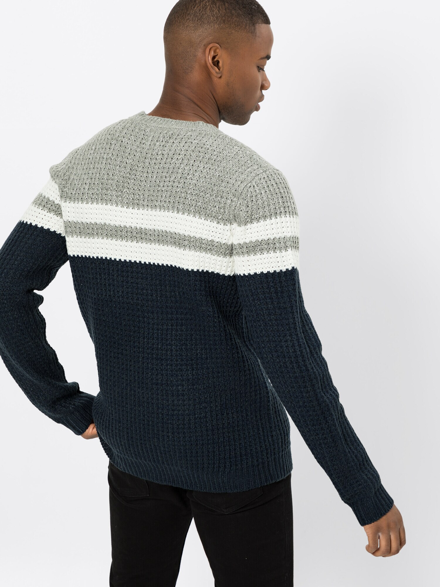 Only & Sons Pulover 'onsLAZLO STRIPED CREW NECK KNIT' albastru închis / gri / alb - Pled.ro