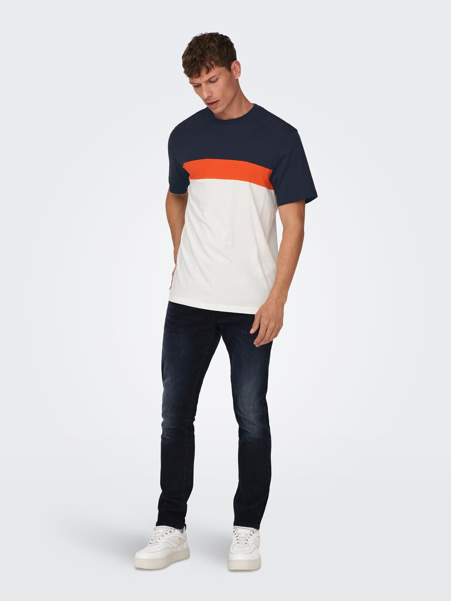 Only & Sons Tricou 'ODIS' bleumarin / portocaliu / alb - Pled.ro