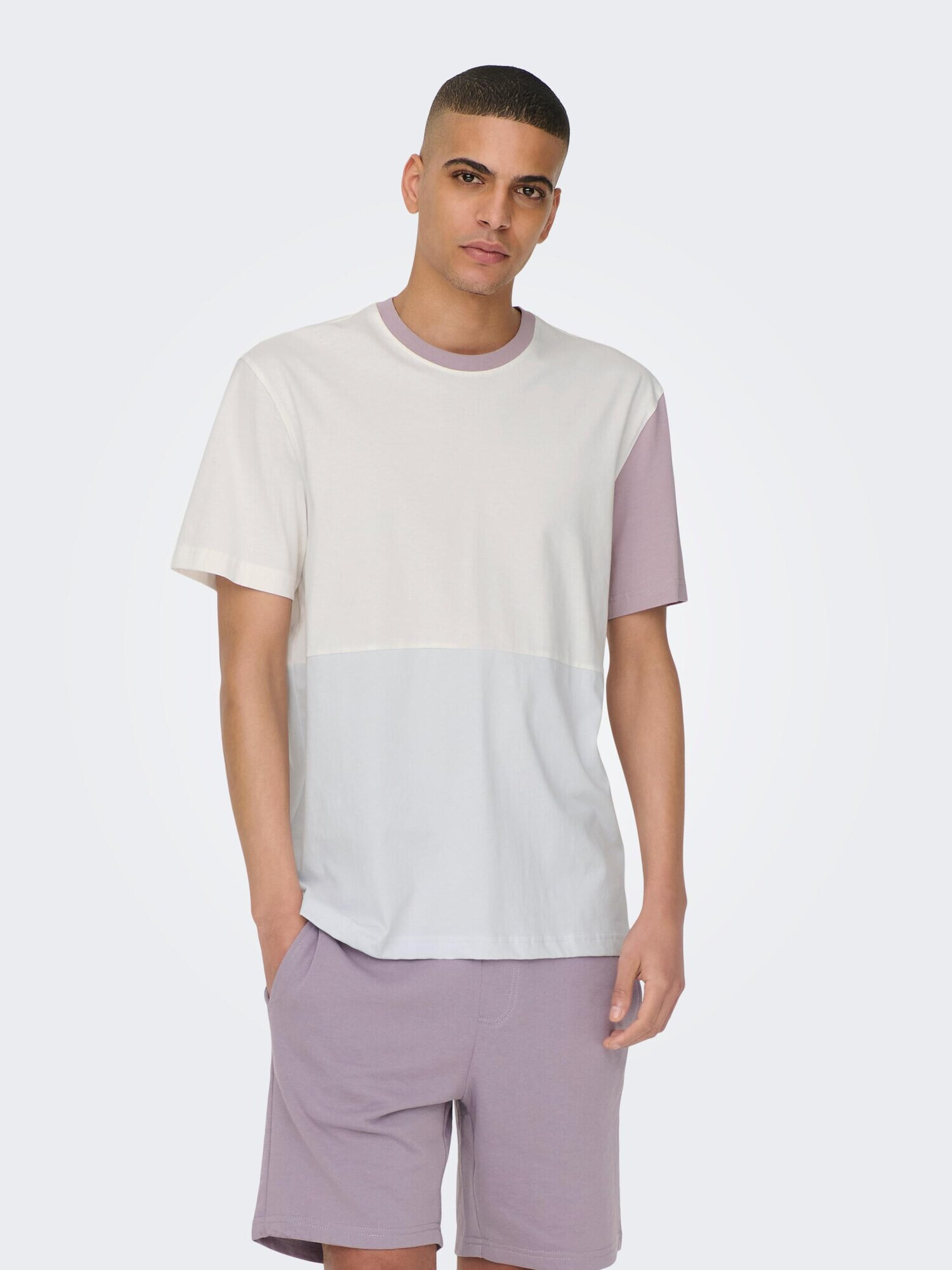 Only & Sons Tricou 'PATRICK' gri deschis / mov pastel / mov deschis / alb - Pled.ro