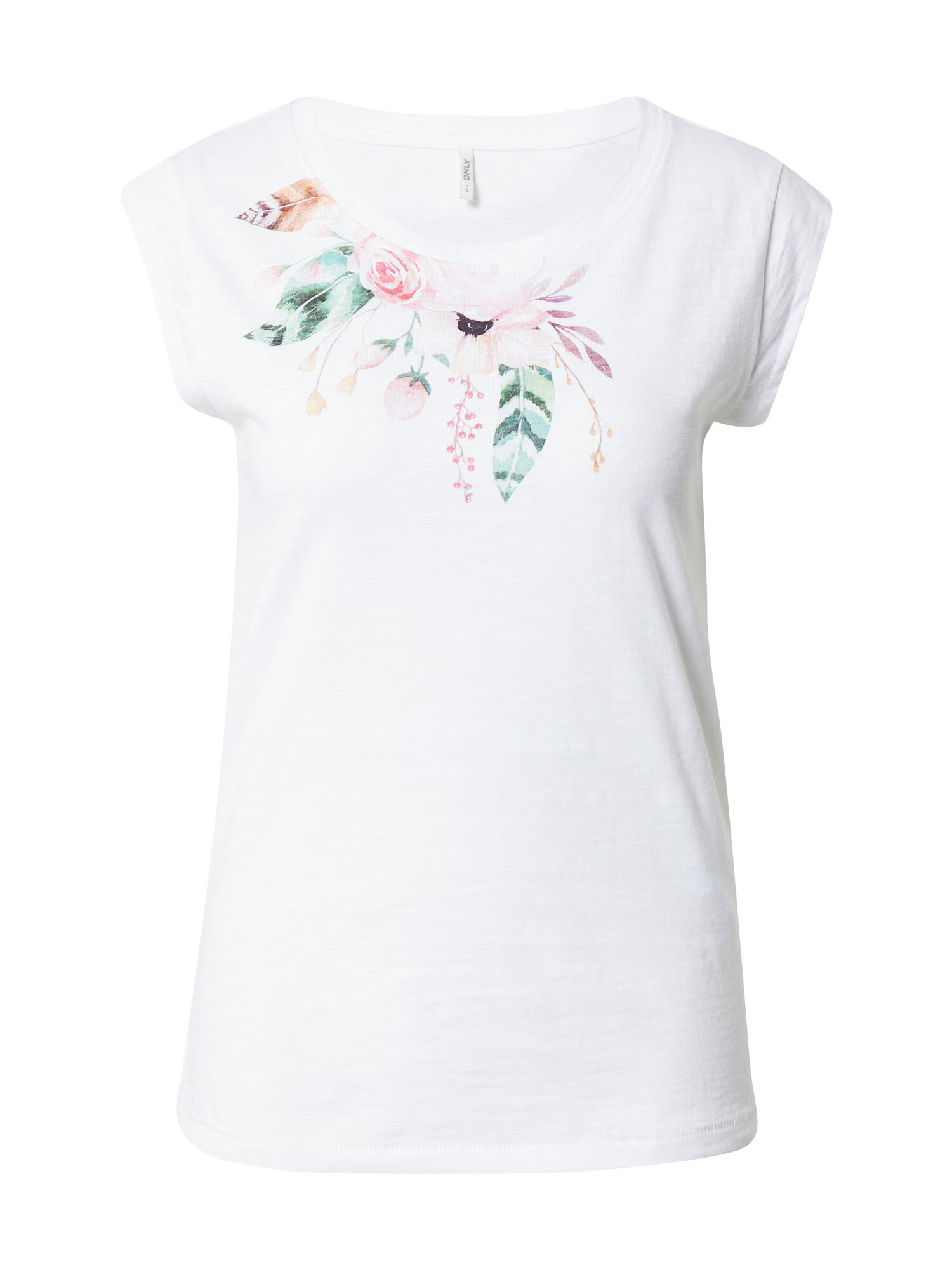 ONLY Tricou 'BONE' maro deschis / verde / roz pastel / alb - Pled.ro