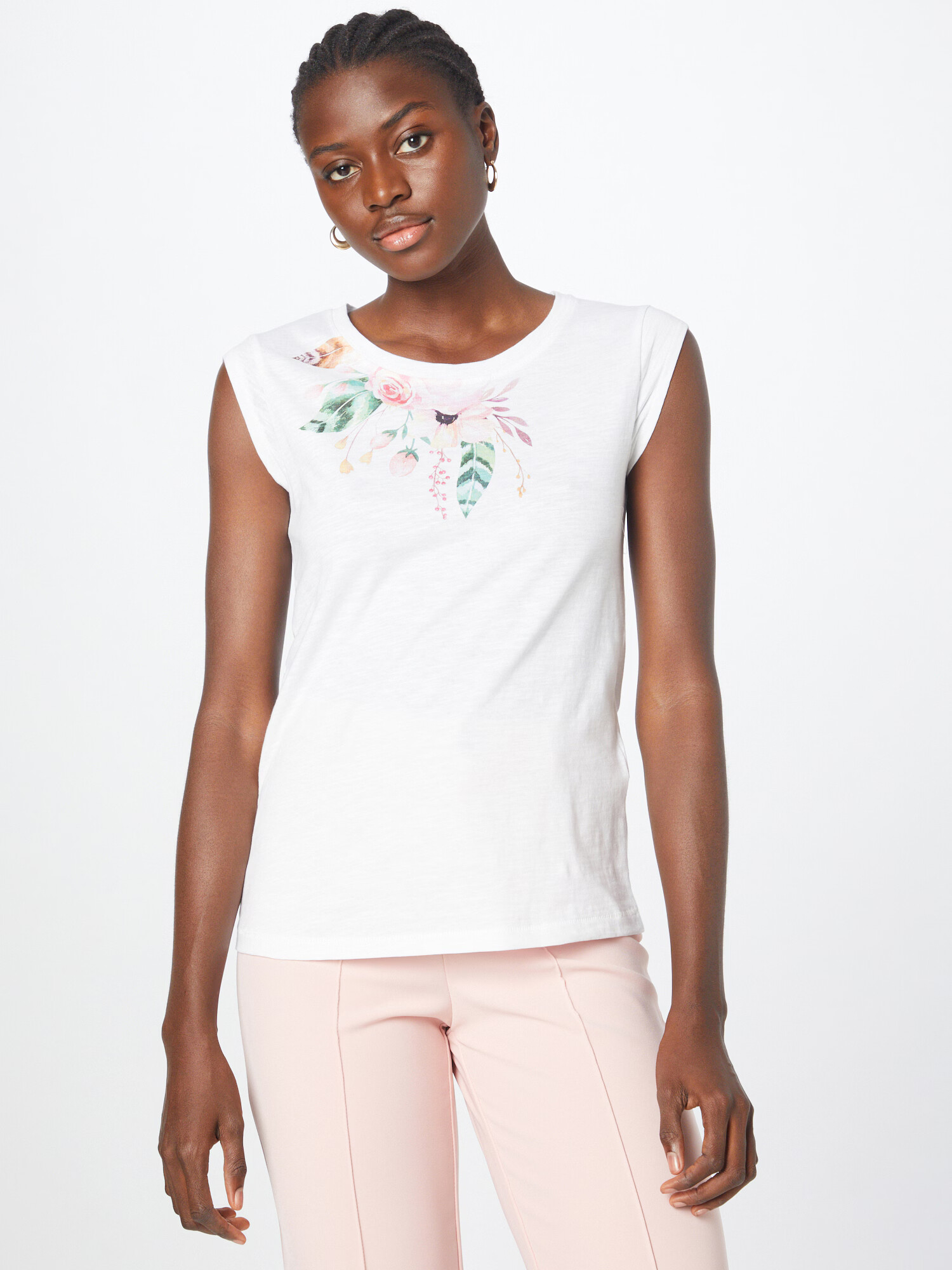 ONLY Tricou 'BONE' maro deschis / verde / roz pastel / alb - Pled.ro