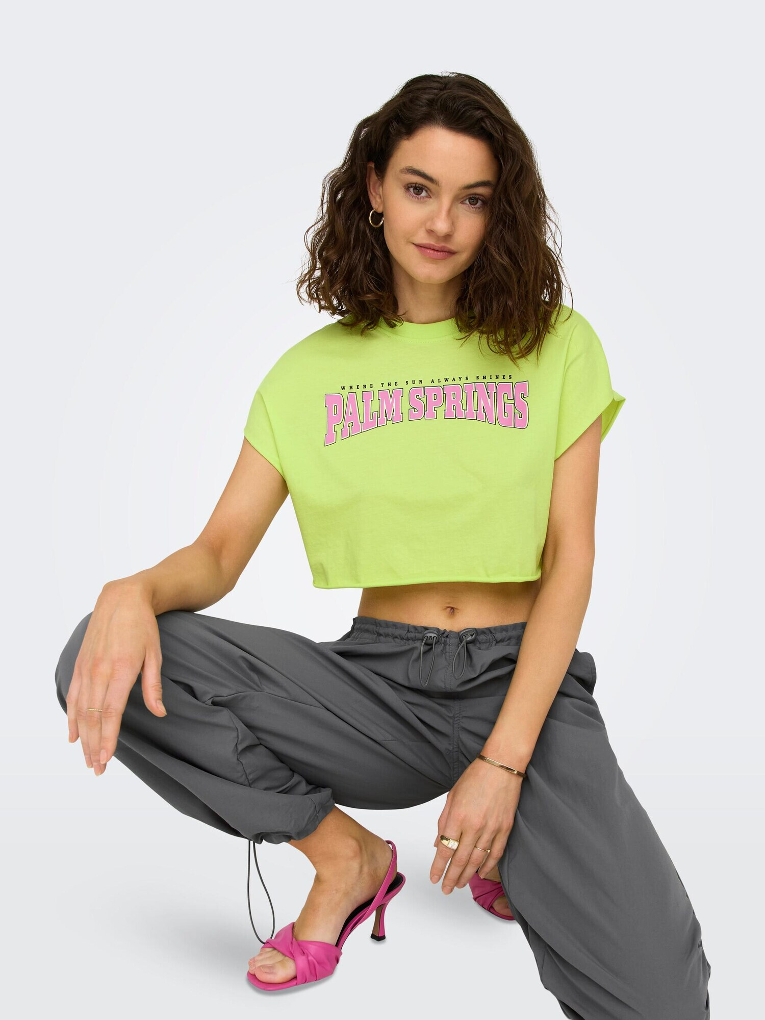 ONLY Tricou 'CALM LIFE' verde neon / roz pal / negru - Pled.ro