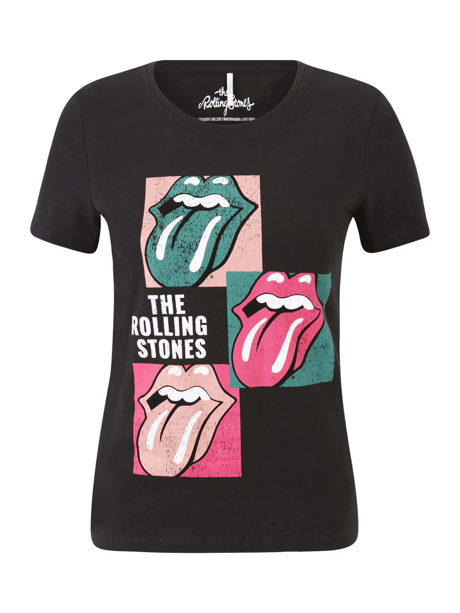 ONLY Tricou 'ROLLING STONES' gri închis / verde / roz - Pled.ro