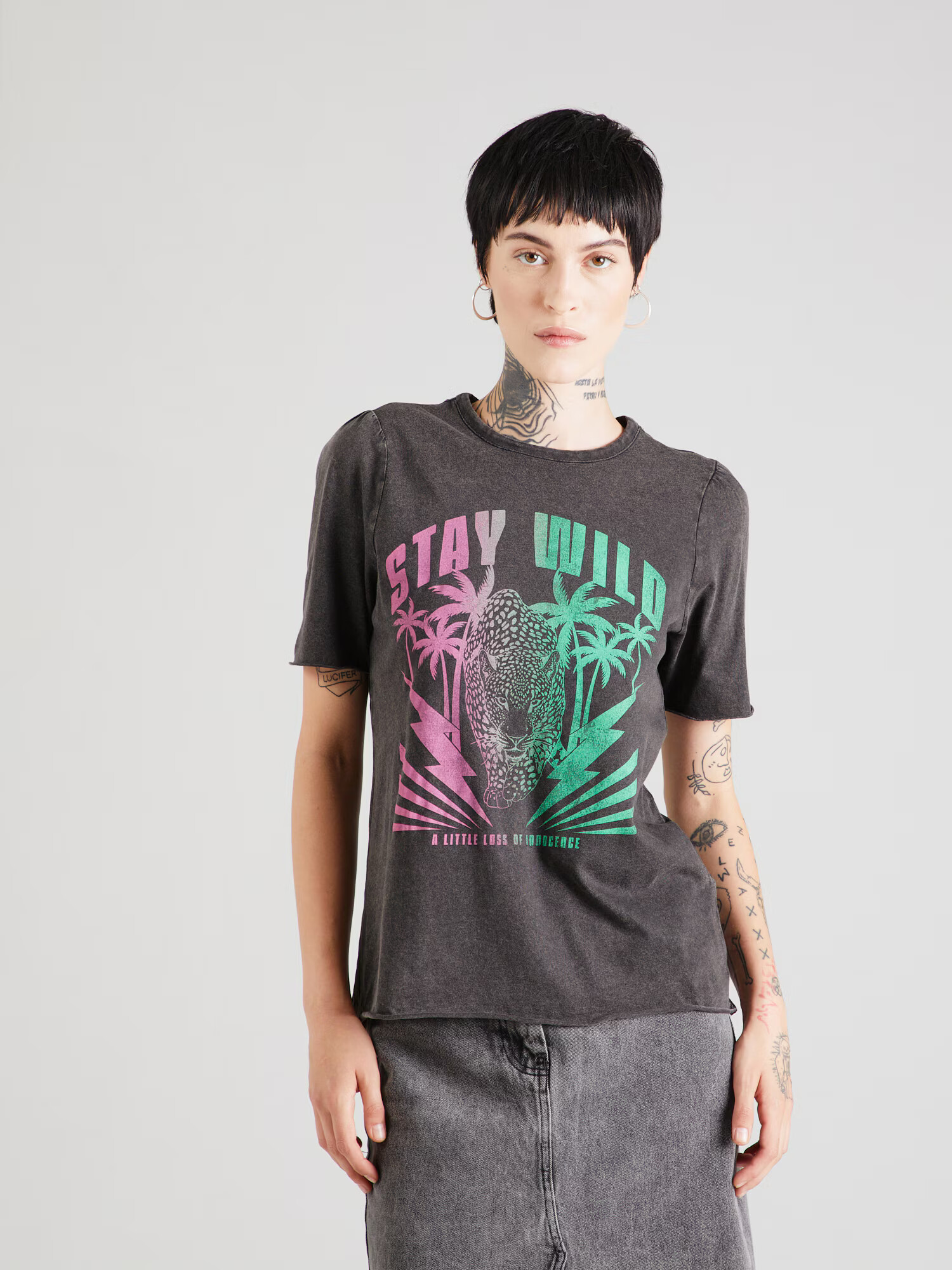 ONLY Tricou verde deschis / roz / negru - Pled.ro