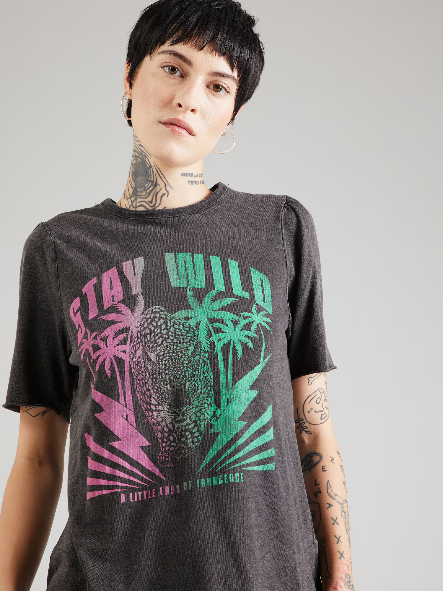 ONLY Tricou verde deschis / roz / negru - Pled.ro