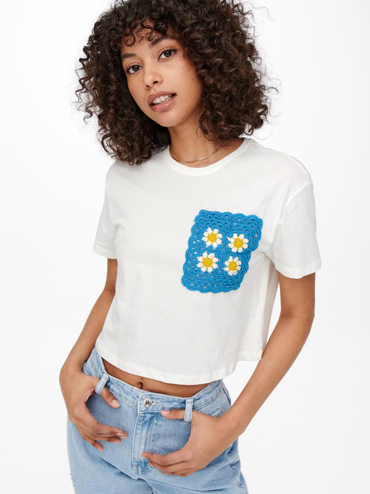 ONLY Tricou 'Woodstock' cyan / galben / alb - Pled.ro