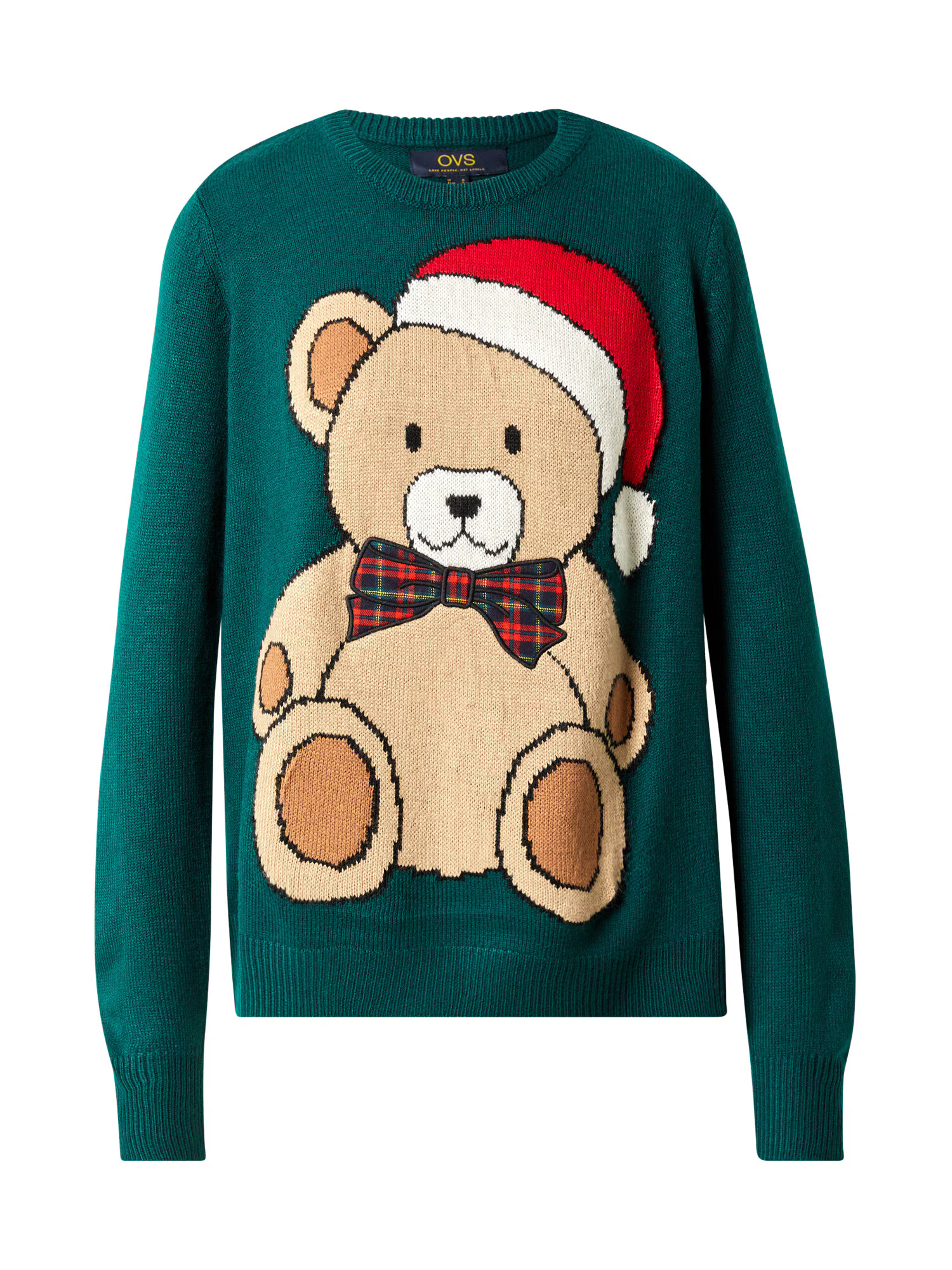 OVS Pulover 'TEDDY BEAR XMAS' maro / maro deschis / verde petrol / roșu / alb - Pled.ro