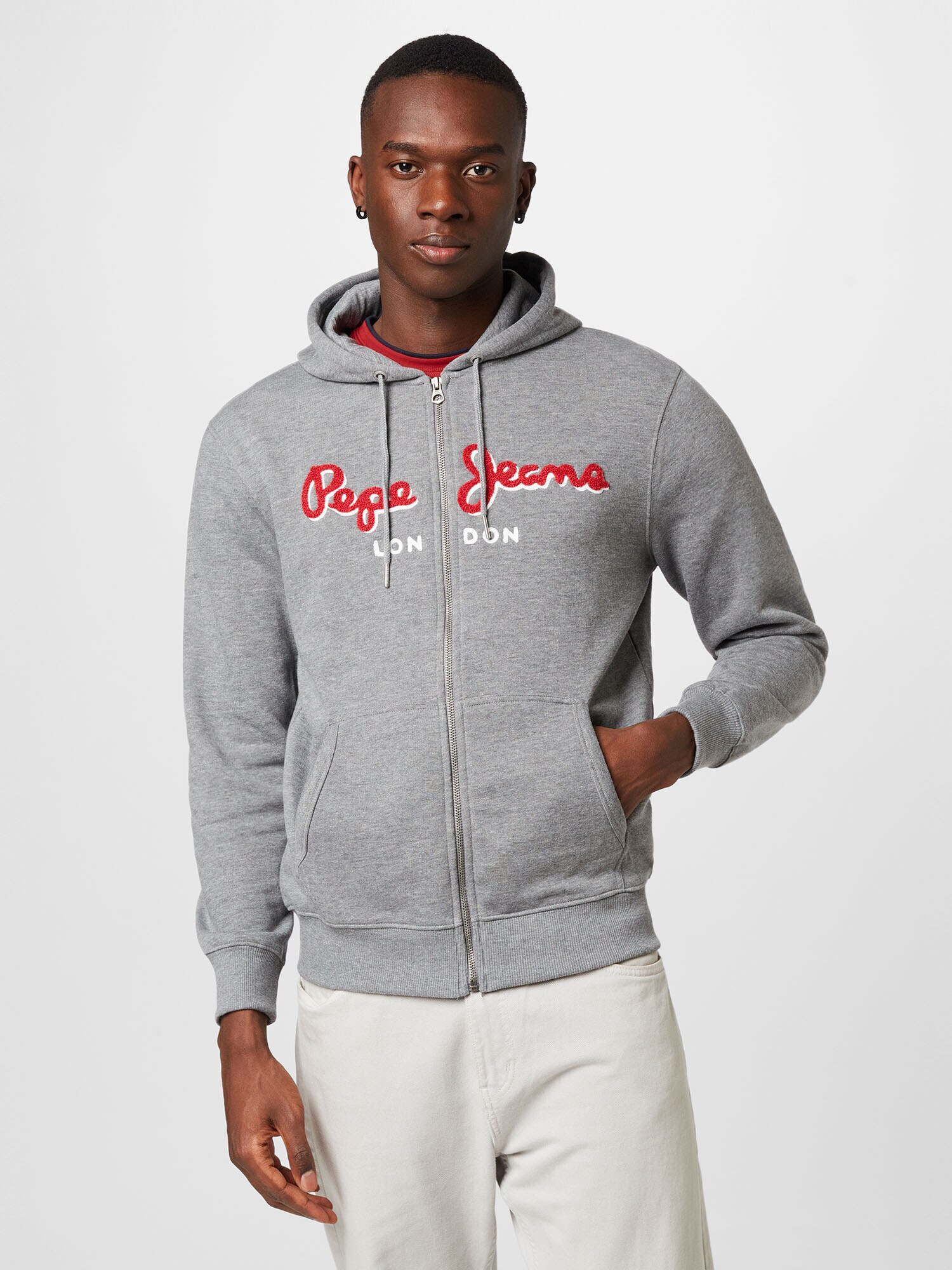 Pepe Jeans Hanorac 'LAMONT' gri amestecat / roșu / alb - Pled.ro