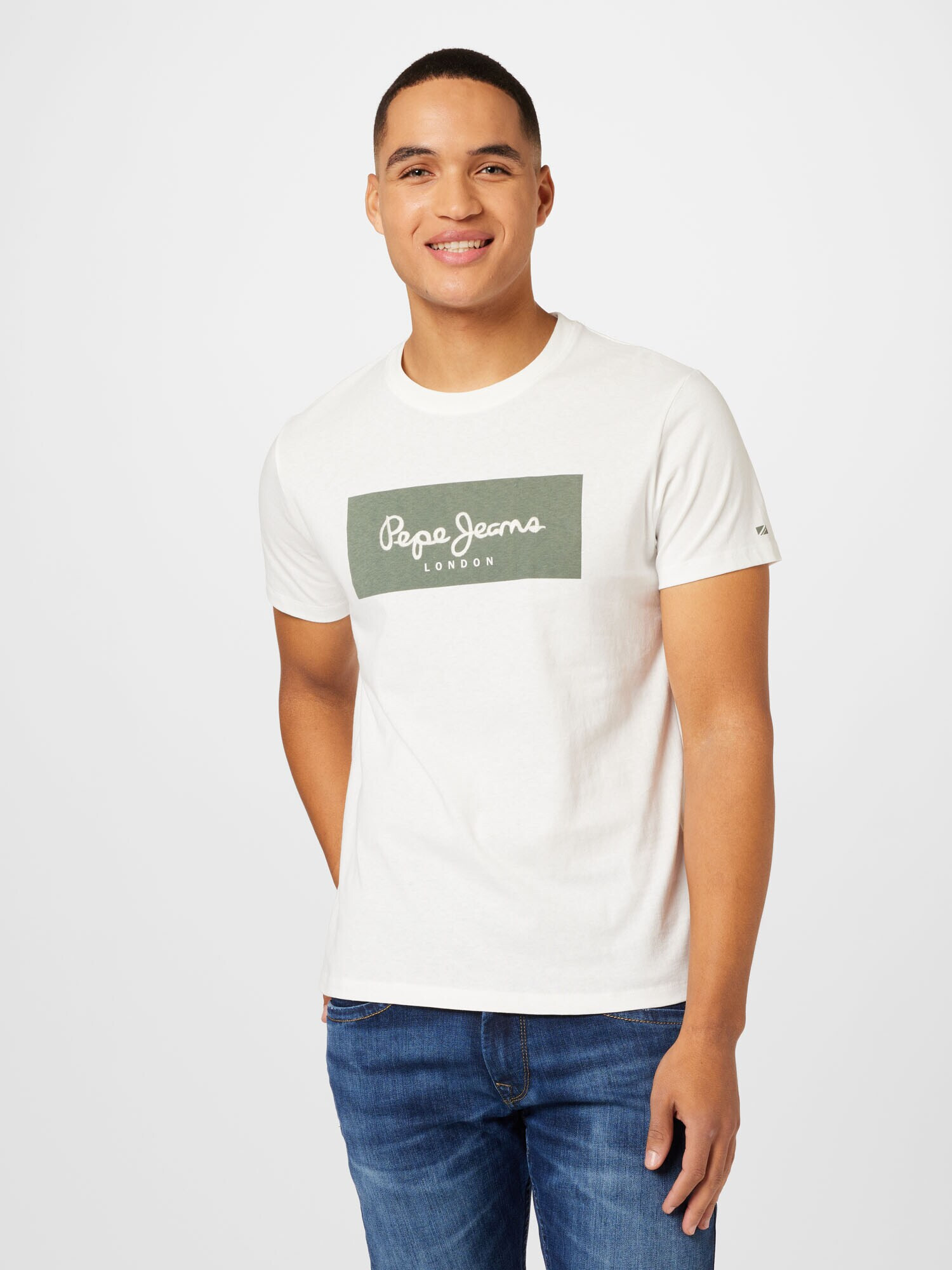 Pepe Jeans Tricou 'AARON' pământiu / alb - Pled.ro