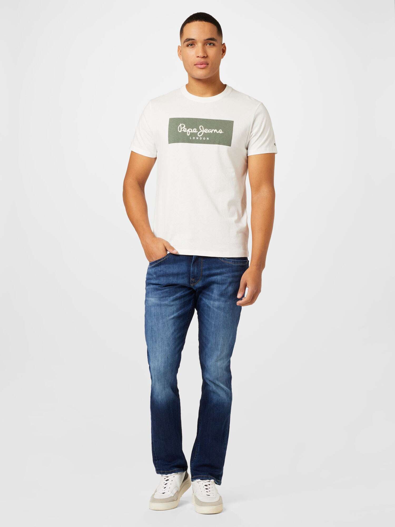 Pepe Jeans Tricou 'AARON' pământiu / alb - Pled.ro