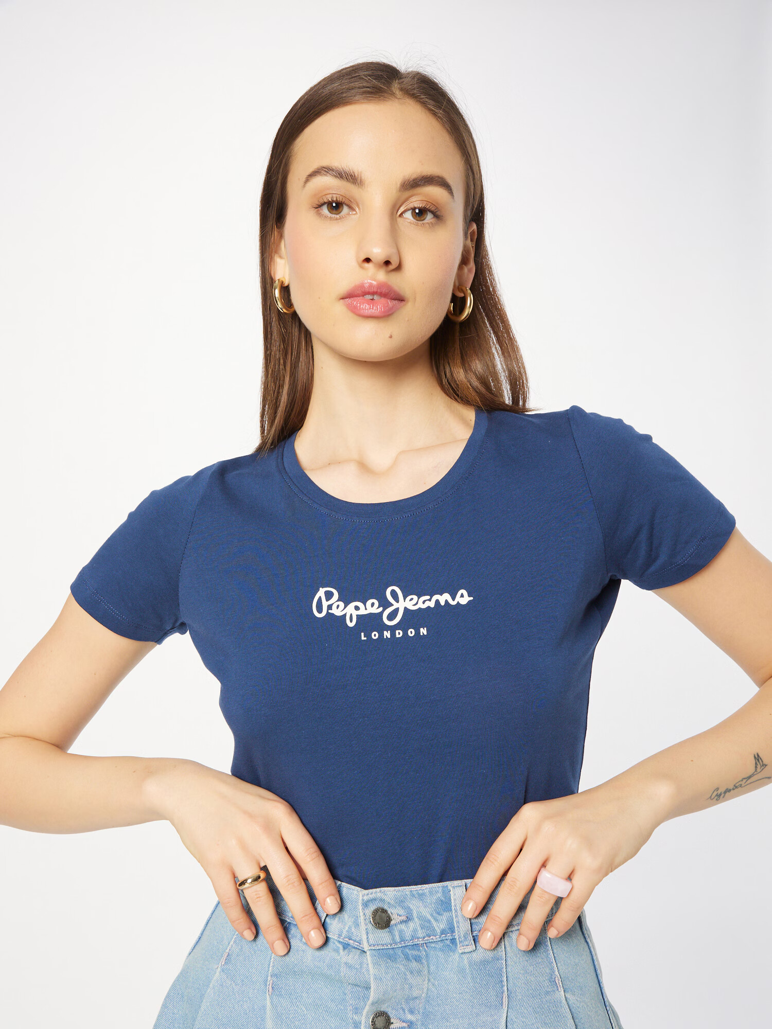 Pepe Jeans Tricou 'New Virginia' bleumarin / alb - Pled.ro