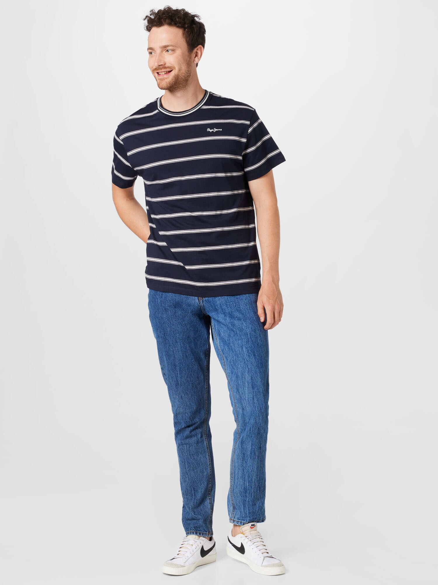 Pepe Jeans Tricou 'TROY' albastru marin / alb - Pled.ro