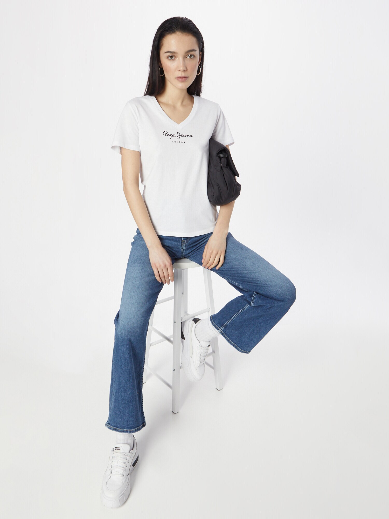 Pepe Jeans Tricou 'WENDY' negru / alb - Pled.ro