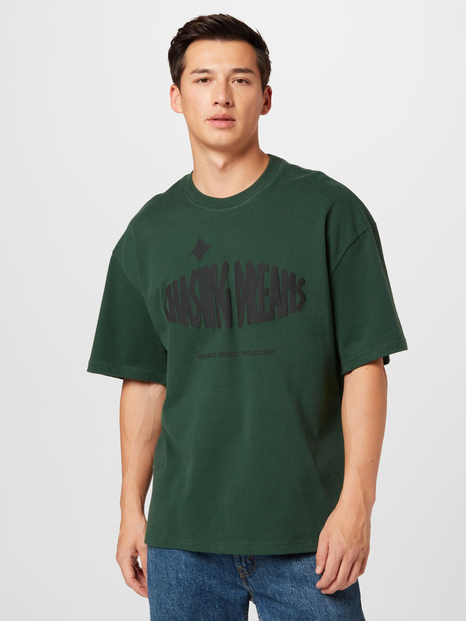 Pequs Tricou 'CHASING DREAMS' gri metalic / verde închis - Pled.ro