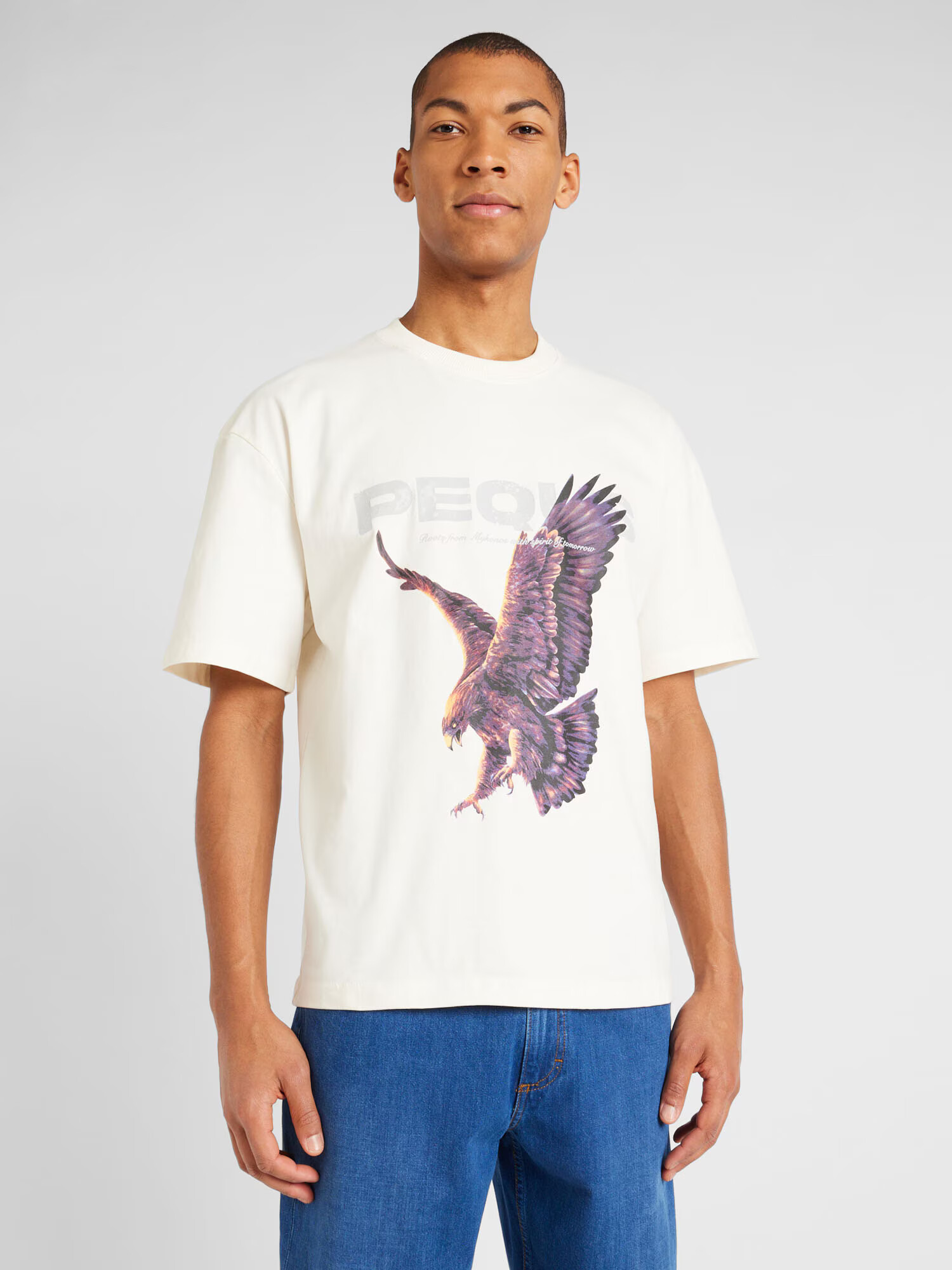 Pequs Tricou 'Eagle' crem / gri / lila / portocaliu - Pled.ro