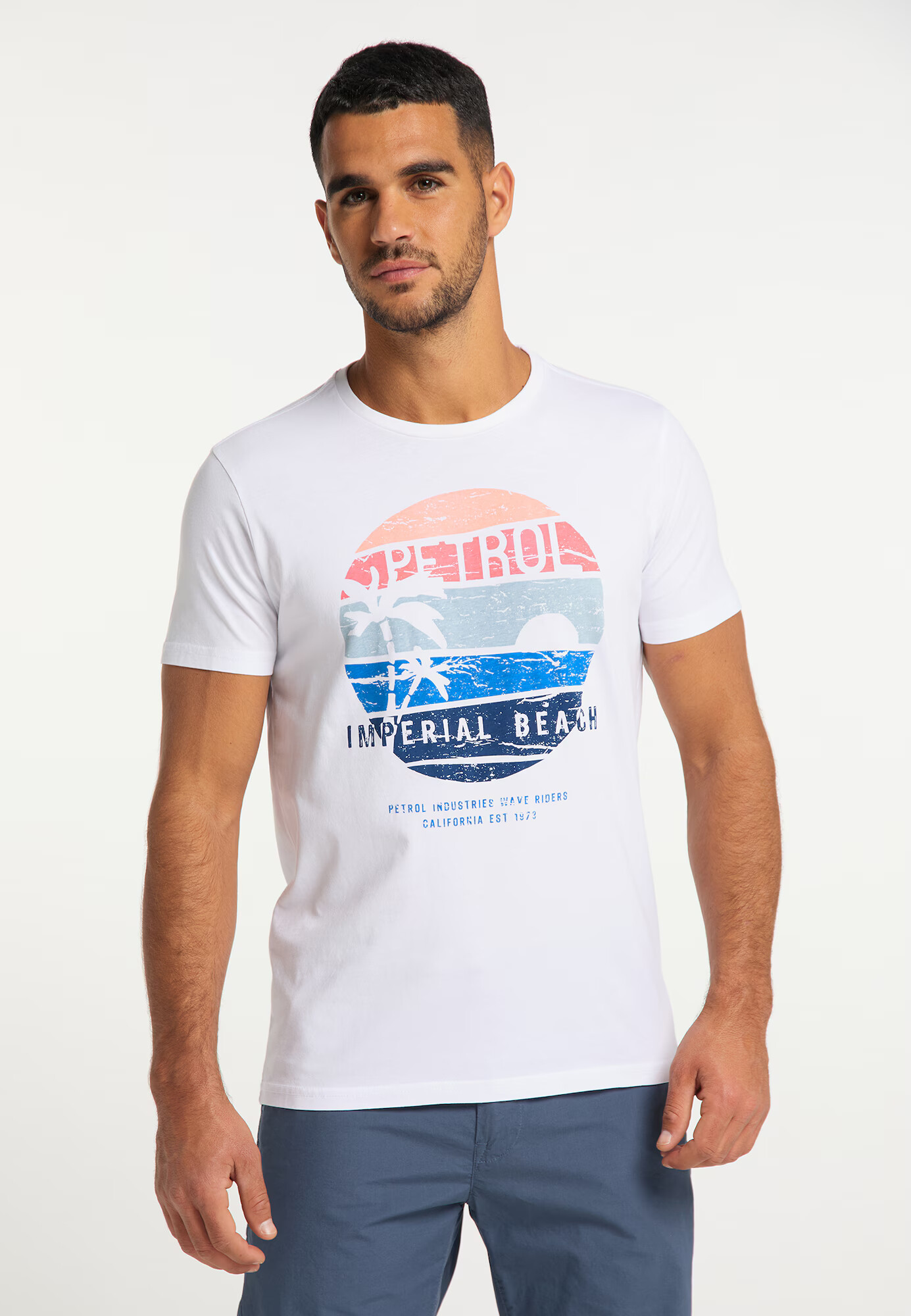 Petrol Industries Tricou azur / albastru închis / portocaliu somon / alb - Pled.ro