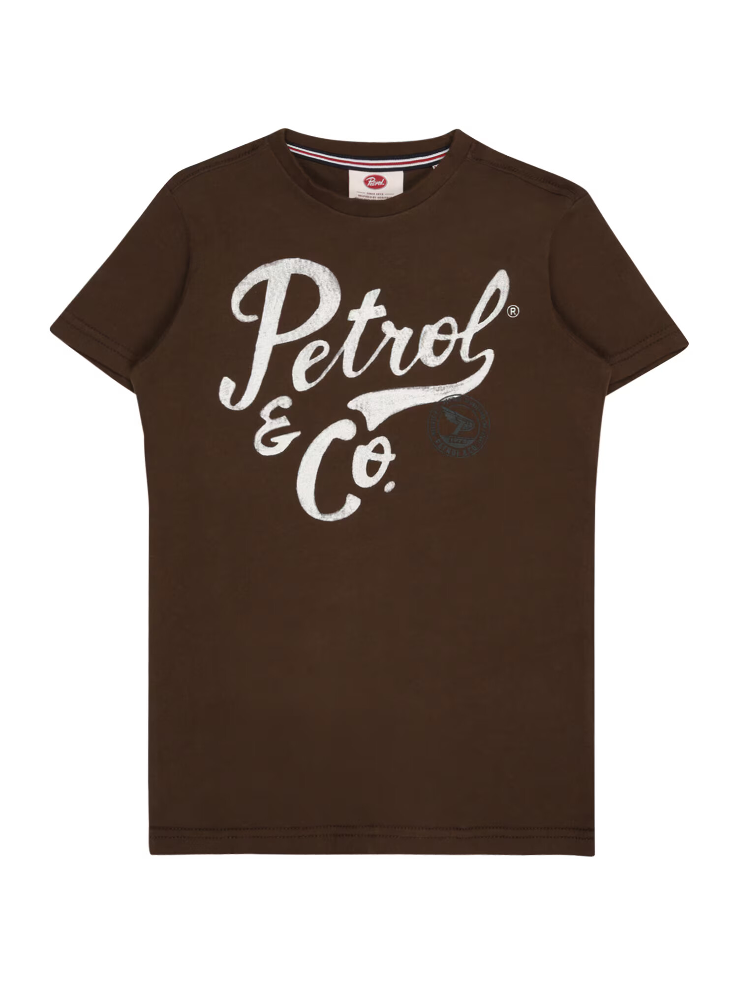 Petrol Industries Tricou ciocolatiu / alb - Pled.ro