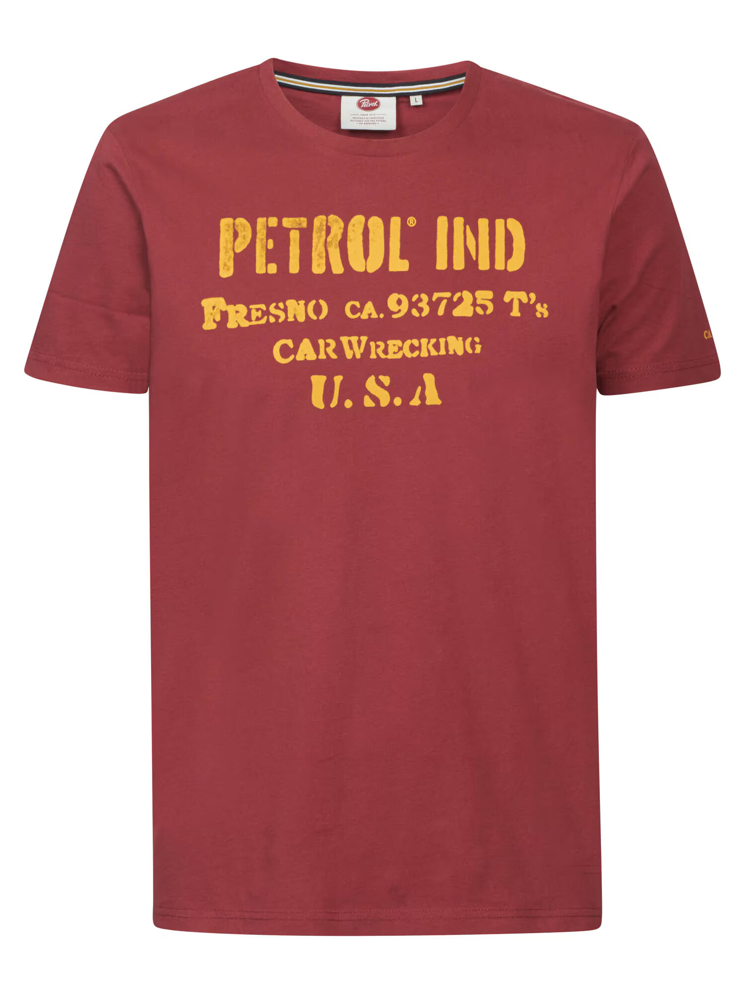 Petrol Industries Tricou maro ruginiu / galben - Pled.ro