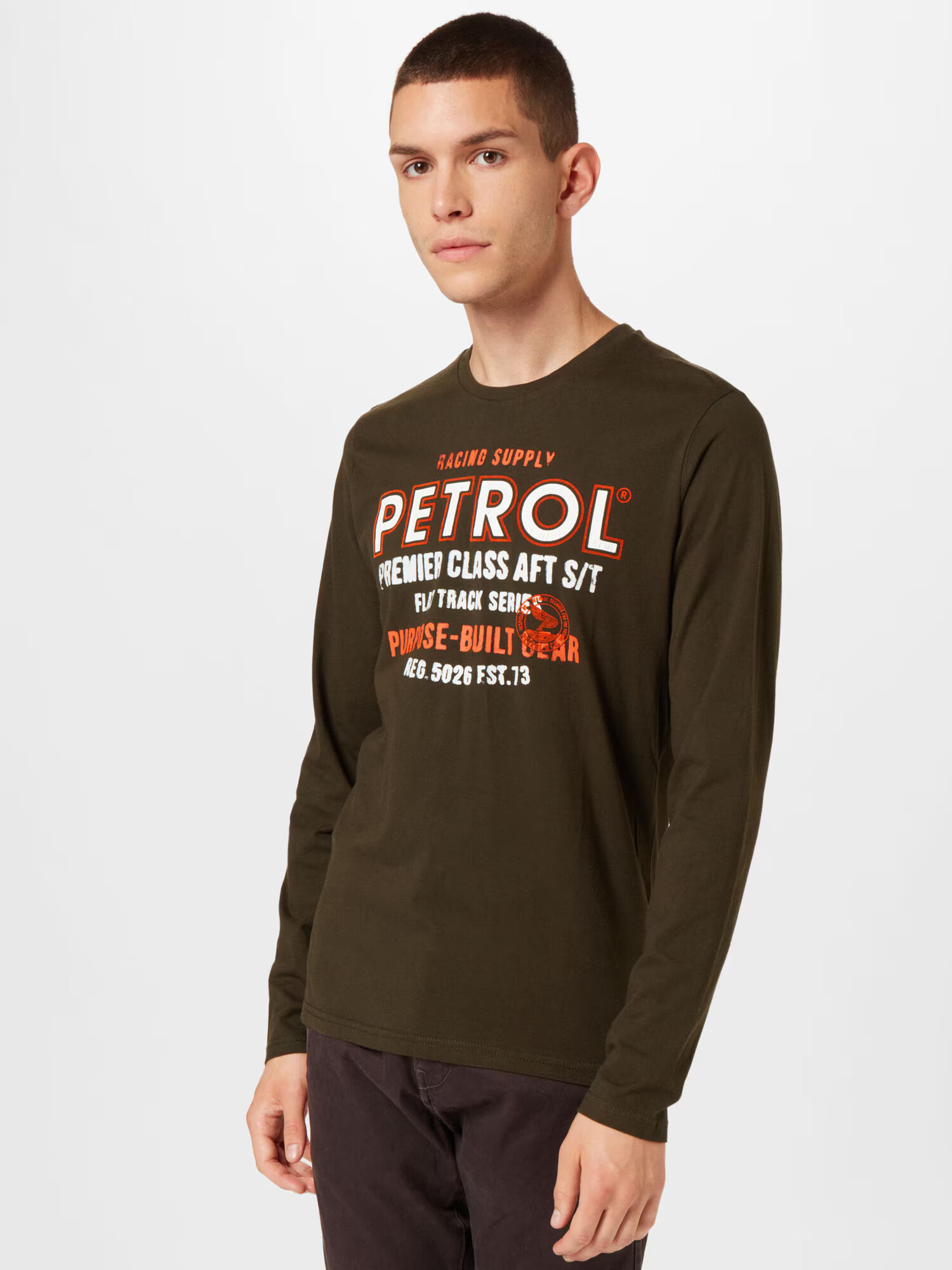 Petrol Industries Tricou oliv / portocaliu / alb - Pled.ro