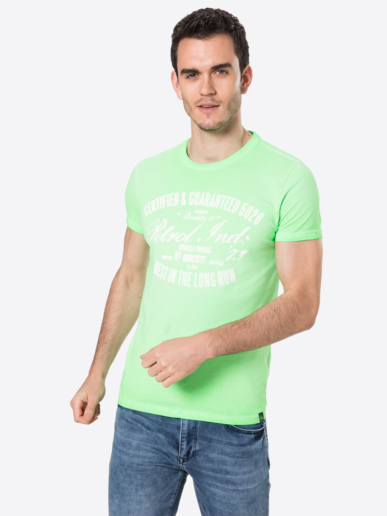 Petrol Industries Tricou verde / alb - Pled.ro