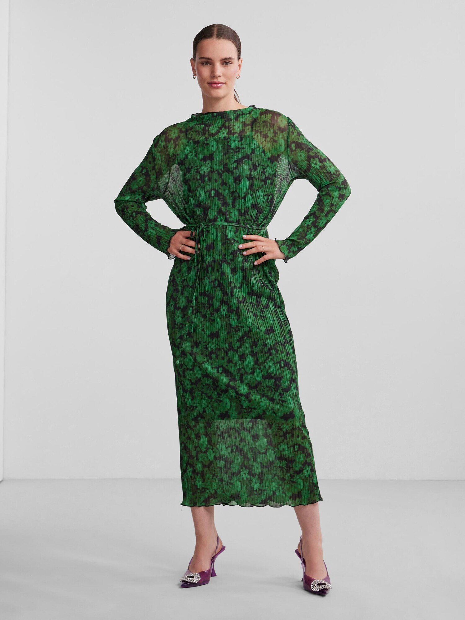 PIECES Rochie verde / negru - Pled.ro