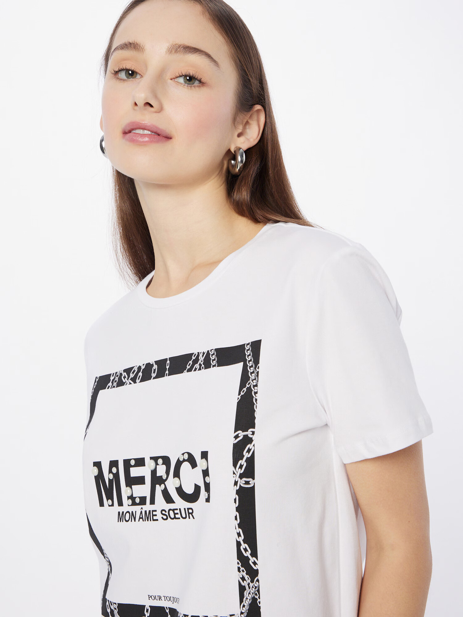 PIECES Tricou 'OLLY' negru / alb - Pled.ro