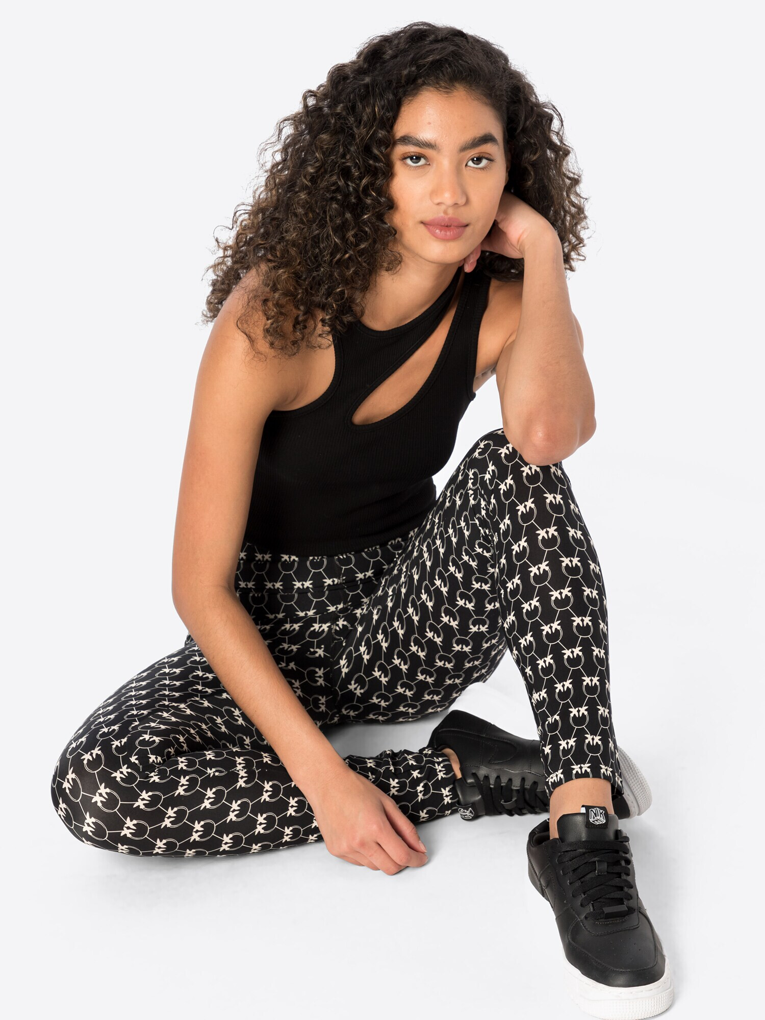 PINKO Leggings 'GELOSO' negru / alb natural - Pled.ro