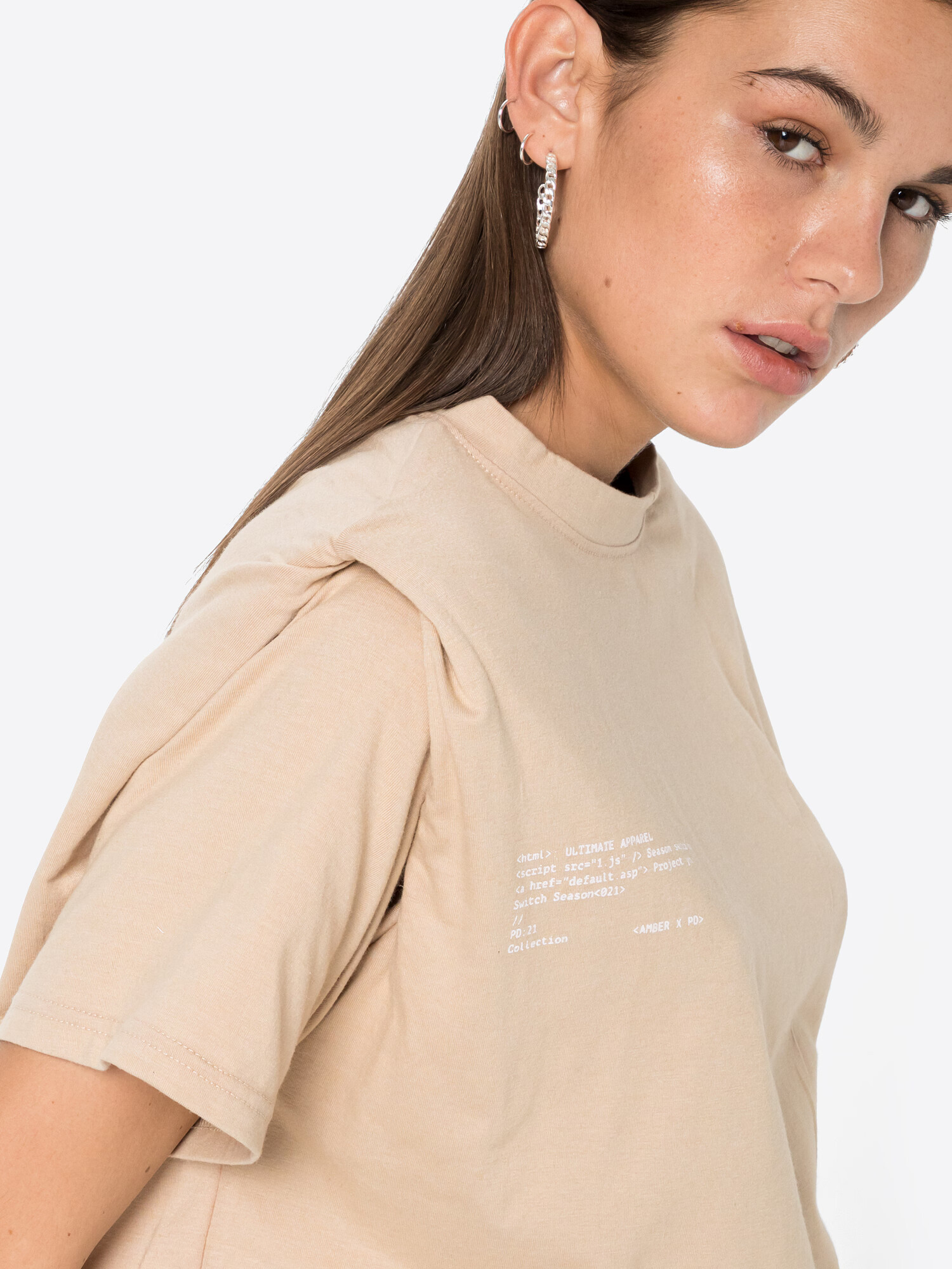 Public Desire Tricou 'AMBER' maro deschis / alb - Pled.ro