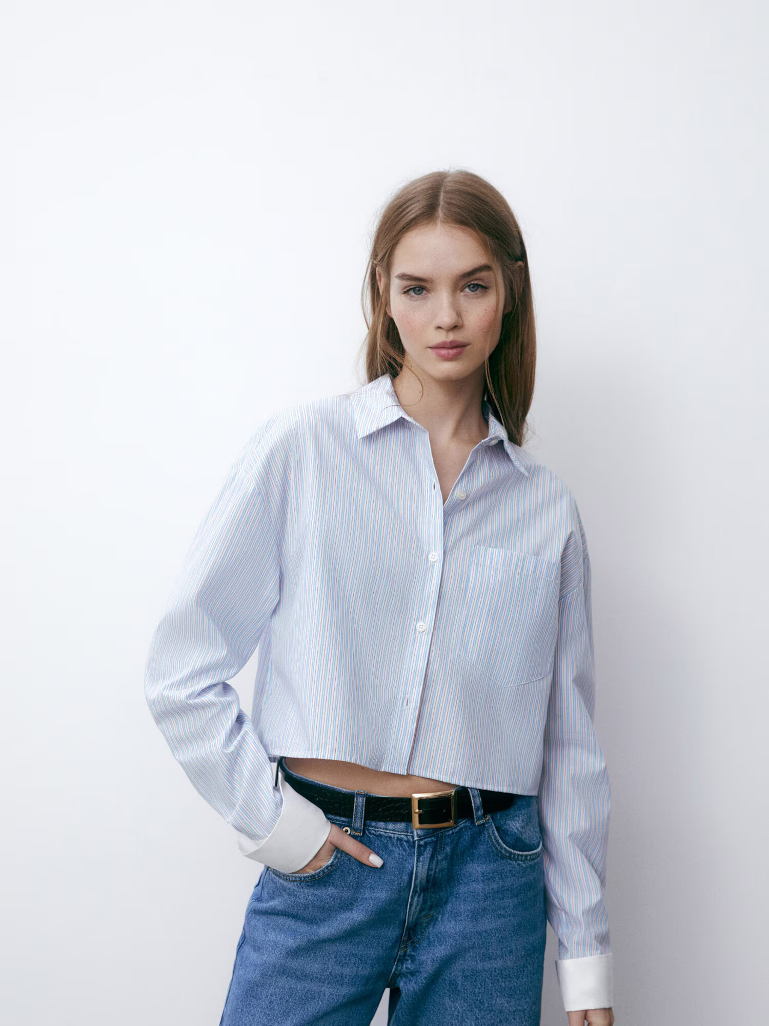 Pull&Bear Bluză albastru deschis / roșu vin / alb - Pled.ro