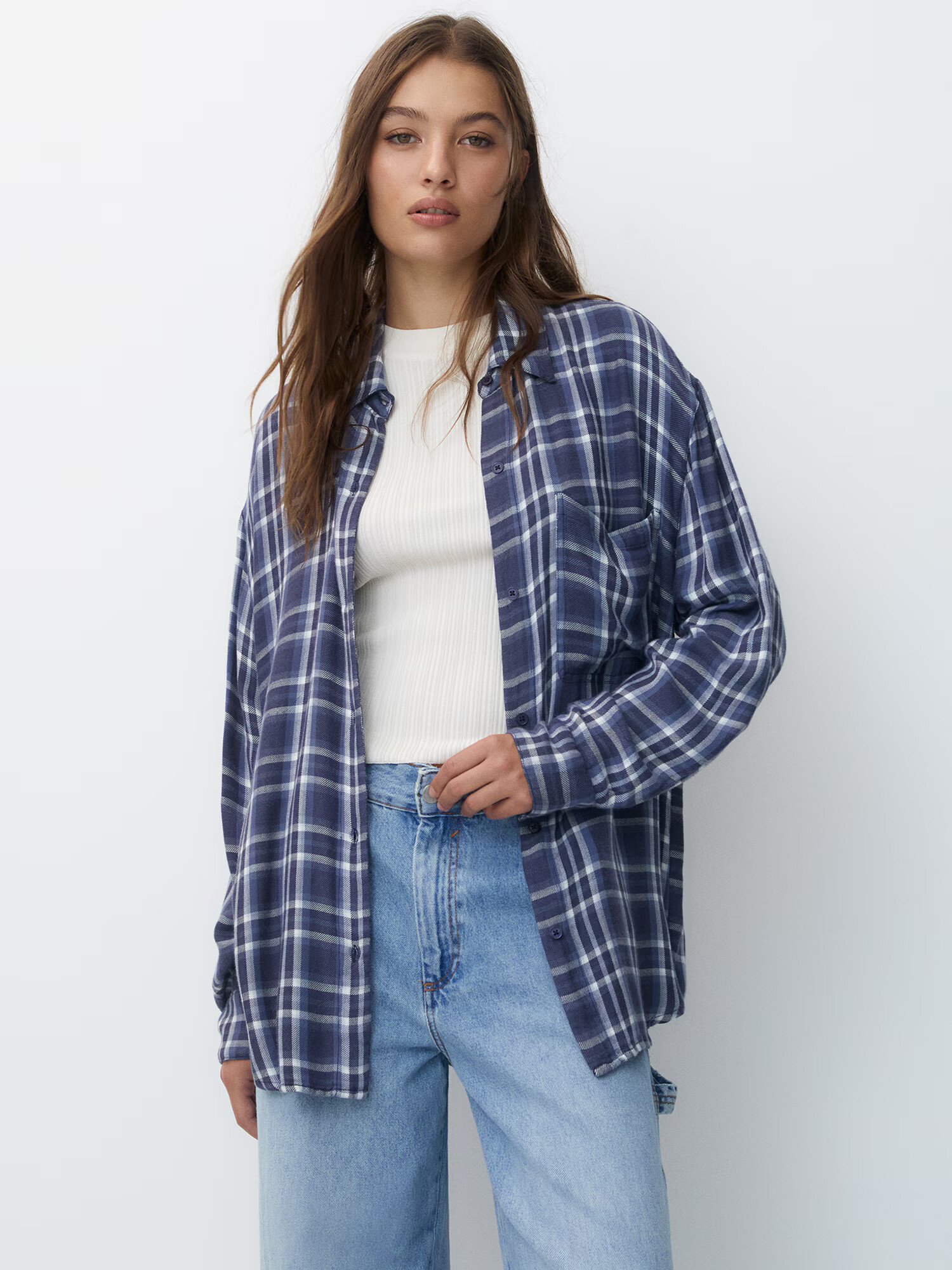 Pull&Bear Bluză bleumarin / albastru porumbel / alb - Pled.ro