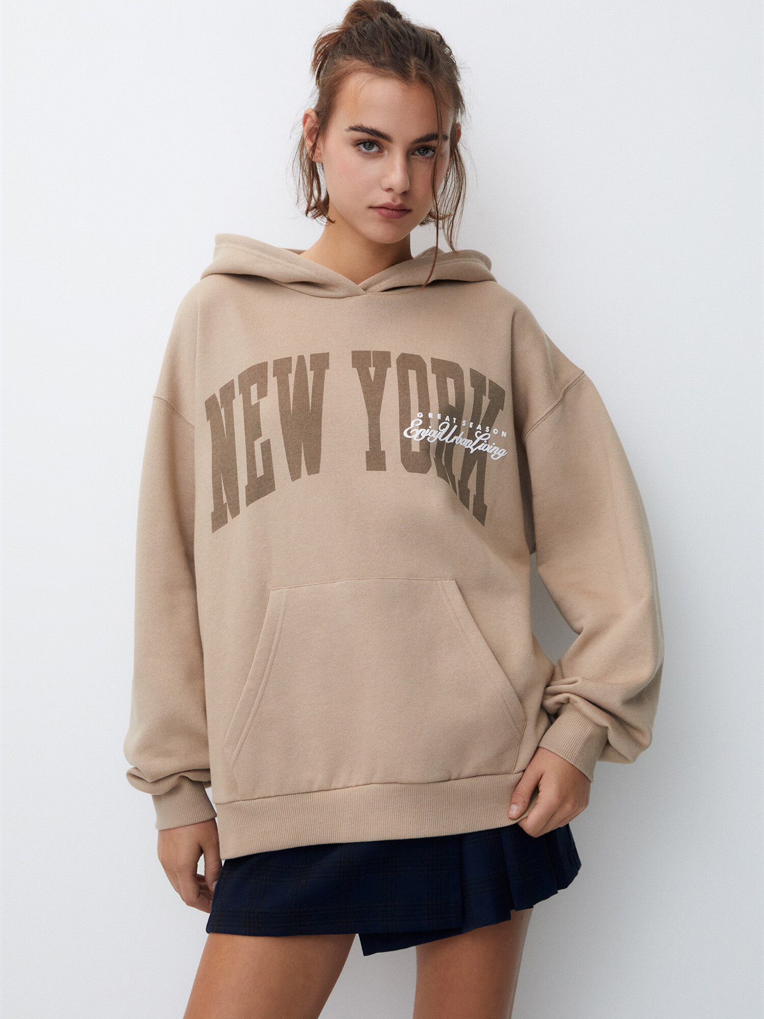 Pull&Bear Bluză de molton bej / gri taupe / alb - Pled.ro