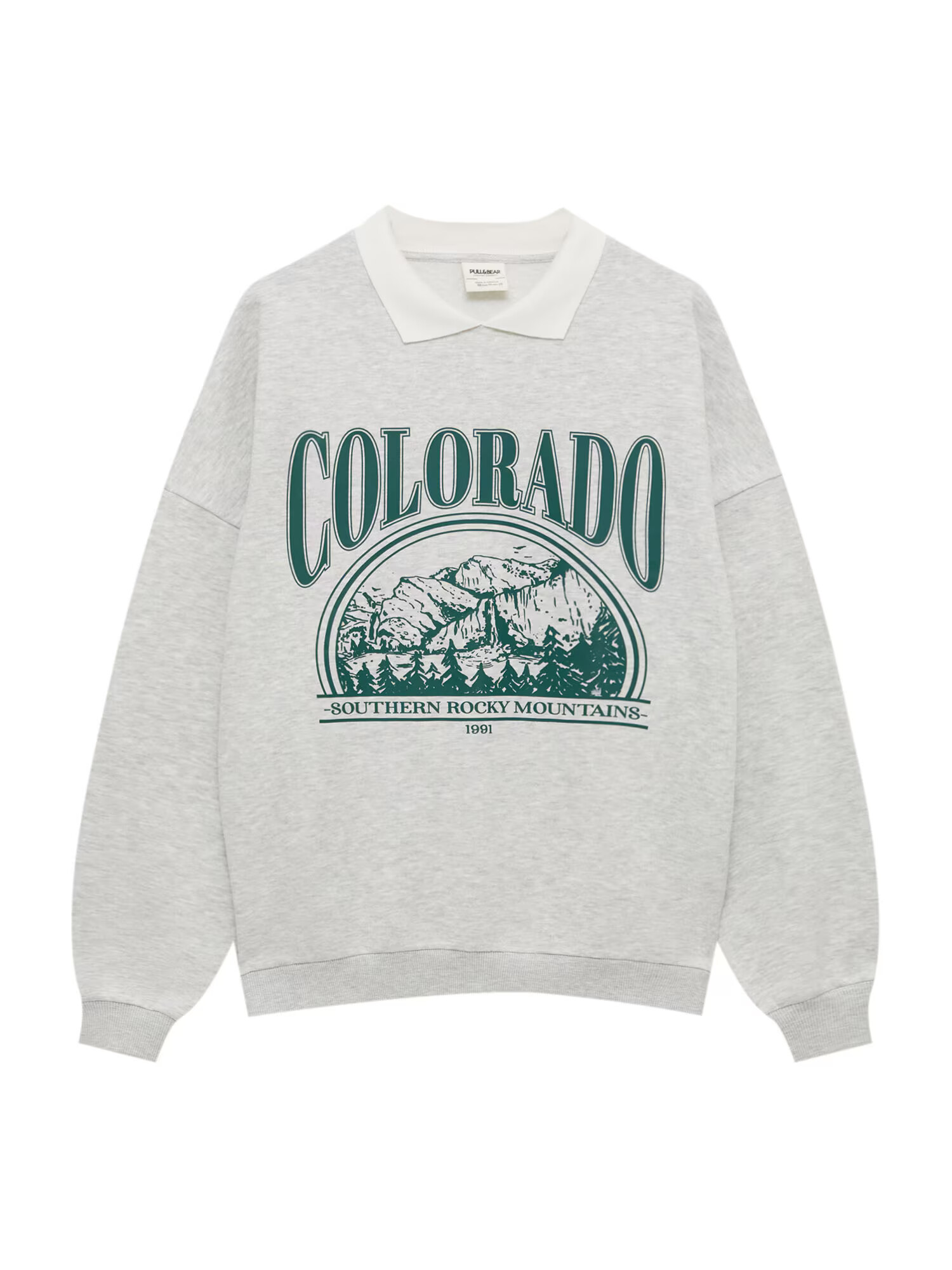 Pull&Bear Bluză de molton gri amestecat / verde smarald / alb - Pled.ro