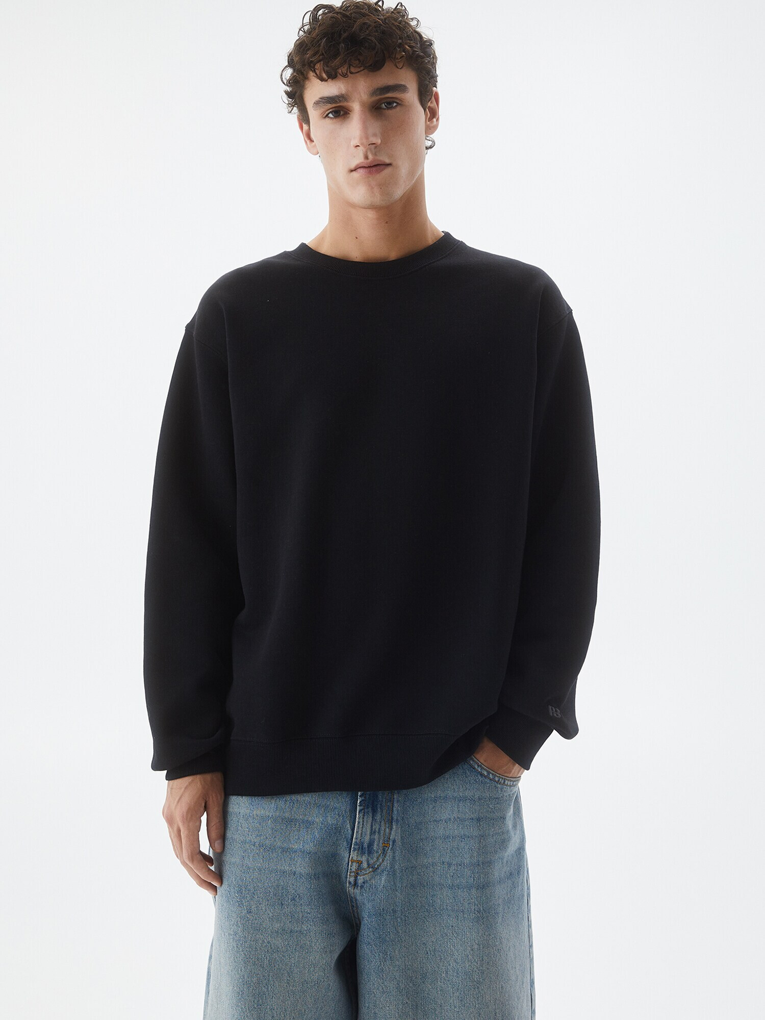 Pull&Bear Bluză de molton gri / negru - Pled.ro