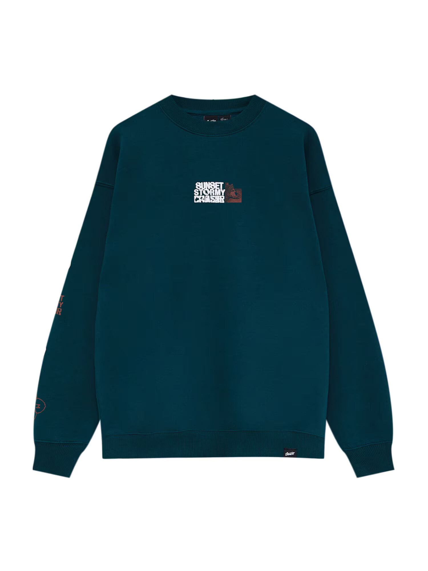 Pull&Bear Bluză de molton maro / verde petrol / alb - Pled.ro