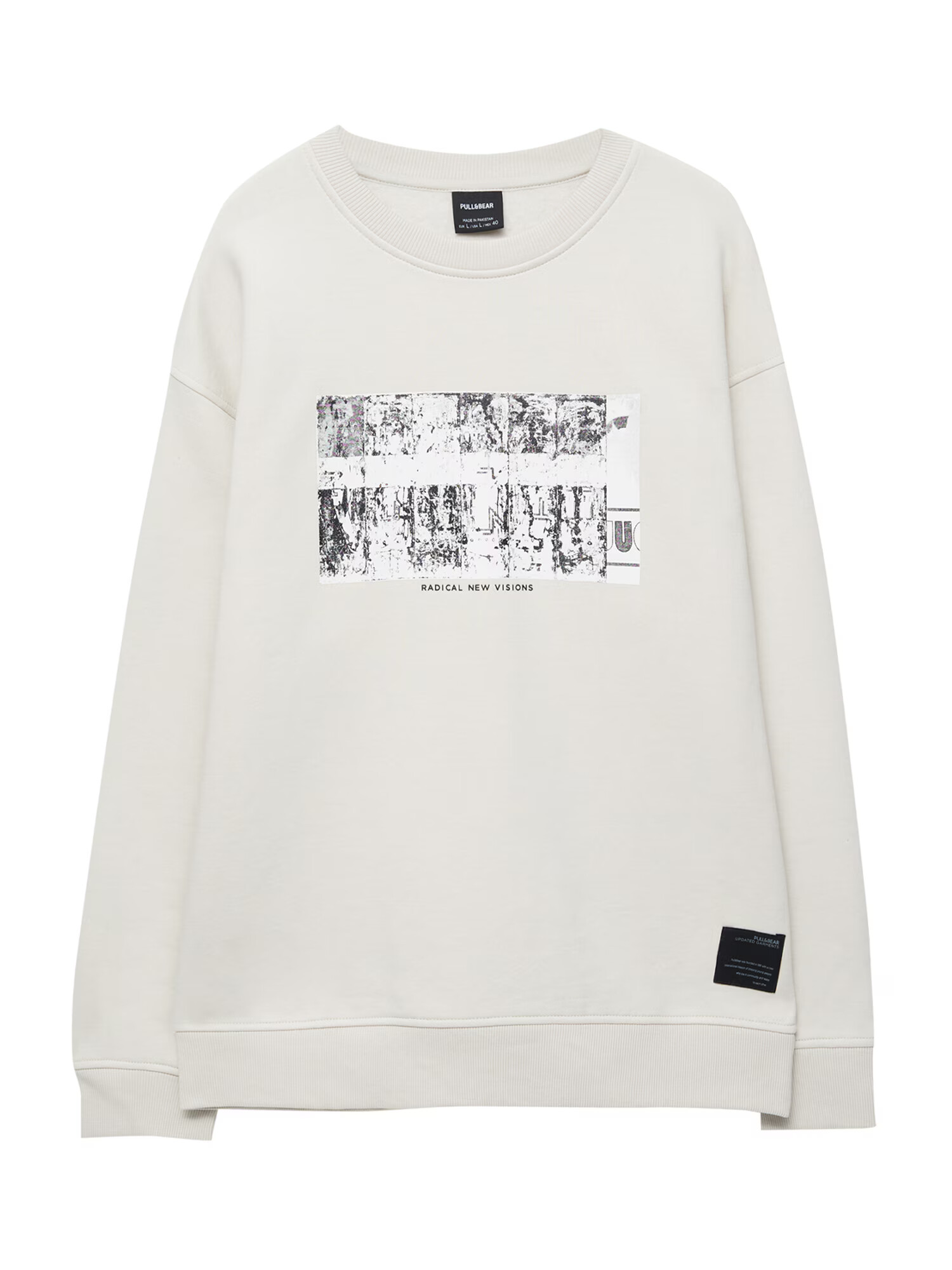 Pull&Bear Bluză de molton negru / alb murdar / alb natural - Pled.ro