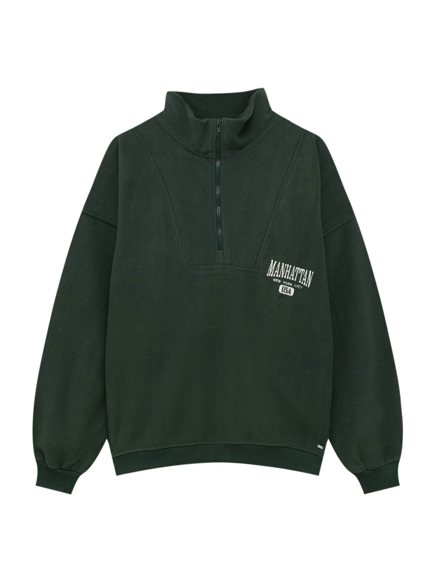 Pull&Bear Bluză de molton verde închis / alb - Pled.ro