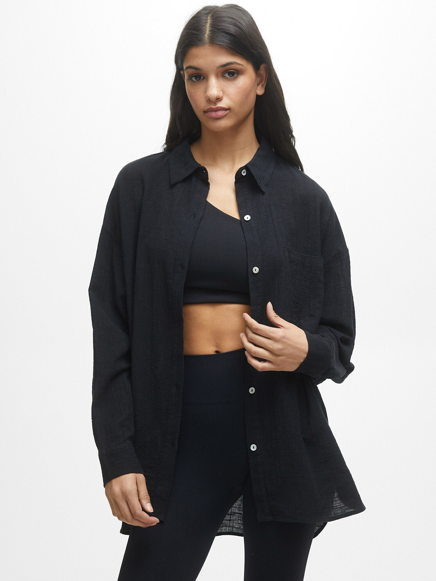 Pull&Bear Bluză negru - Pled.ro