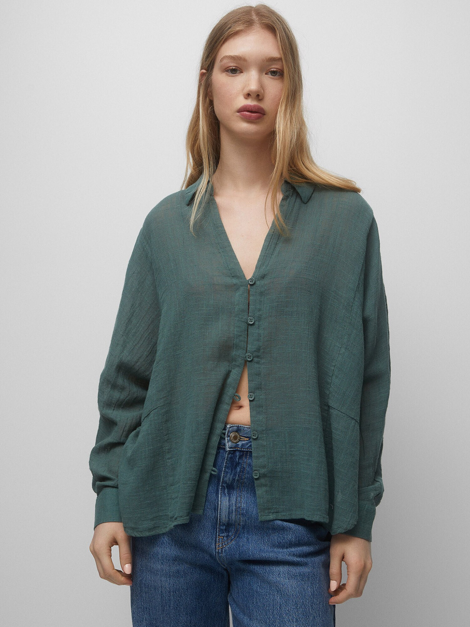 Pull&Bear Bluză verde smarald - Pled.ro