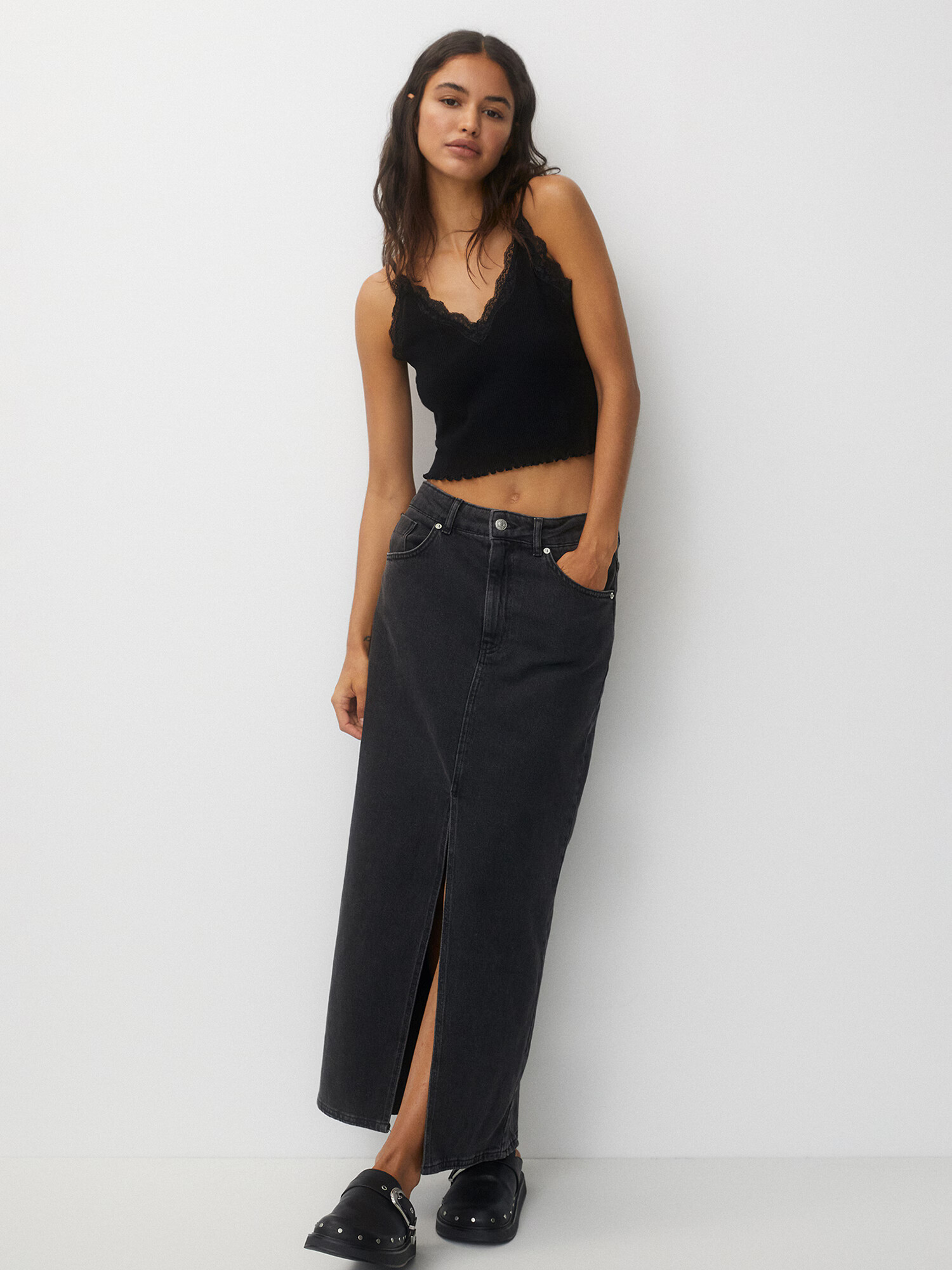 Pull&Bear Fustă negru denim - Pled.ro