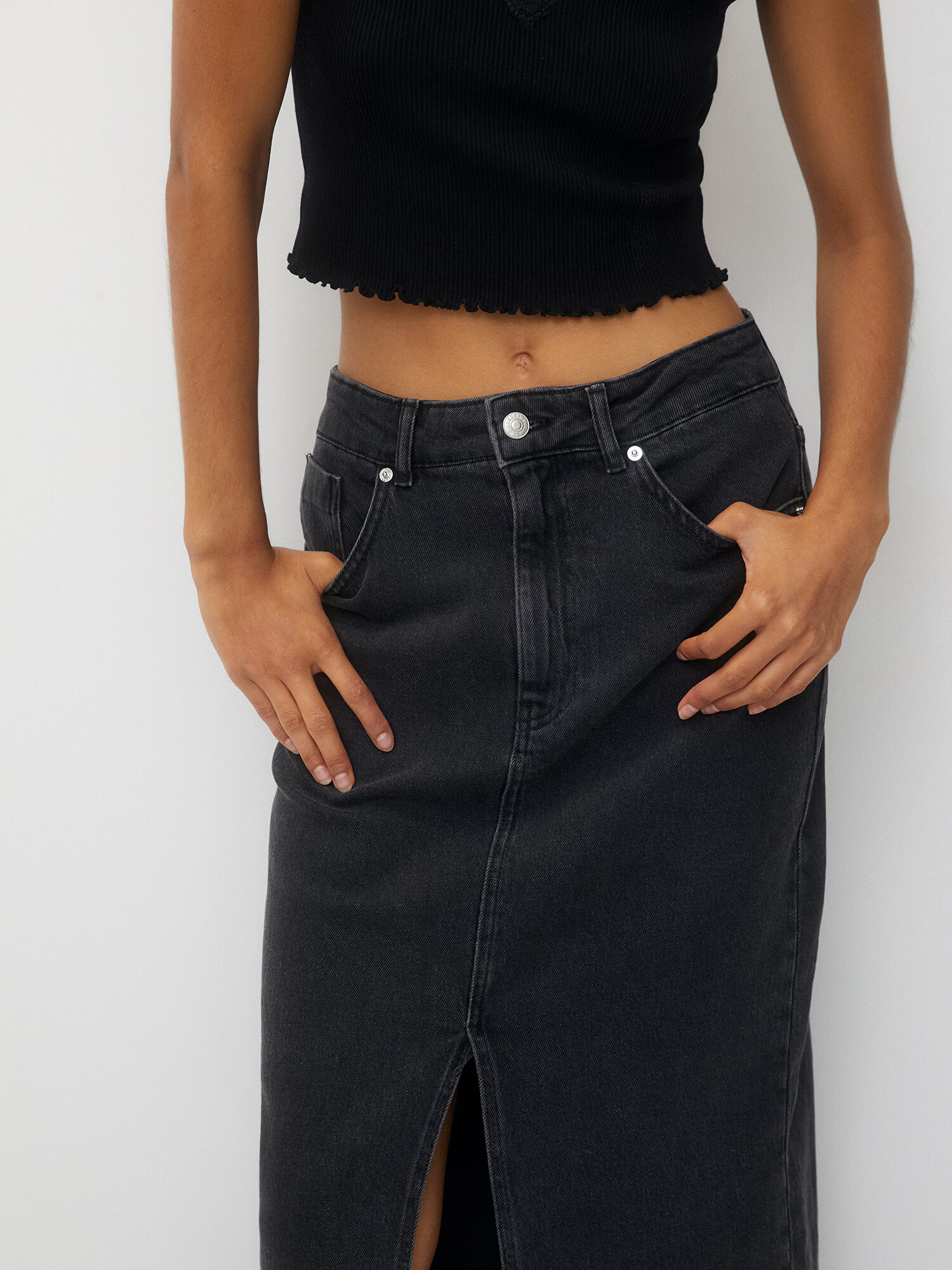 Pull&Bear Fustă negru denim - Pled.ro