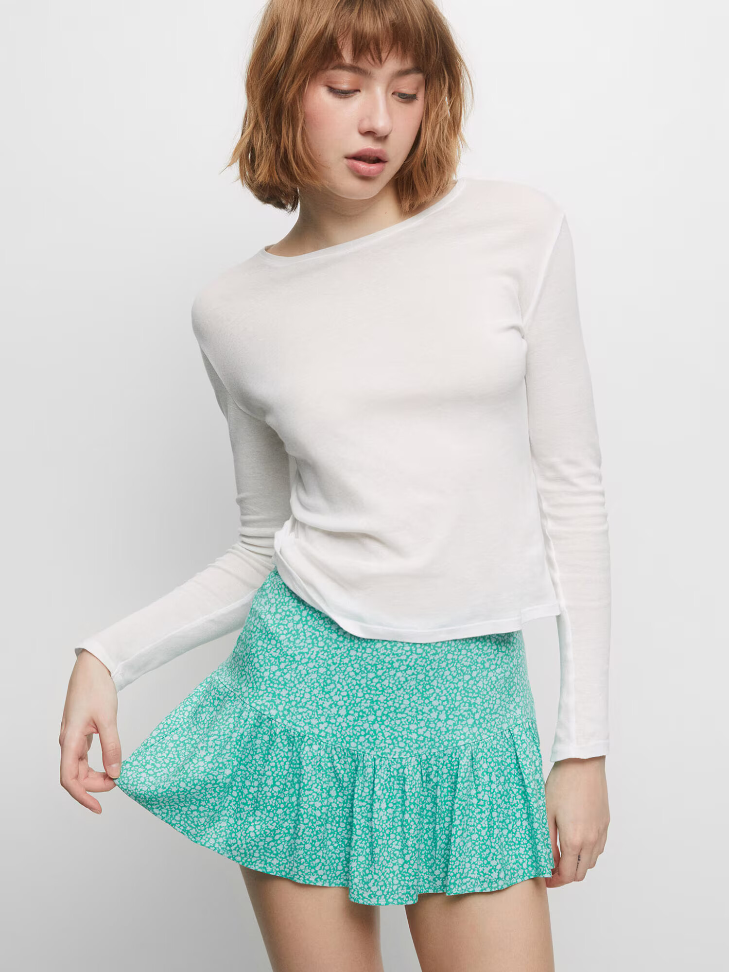 Pull&Bear Fustă verde jad / alb - Pled.ro