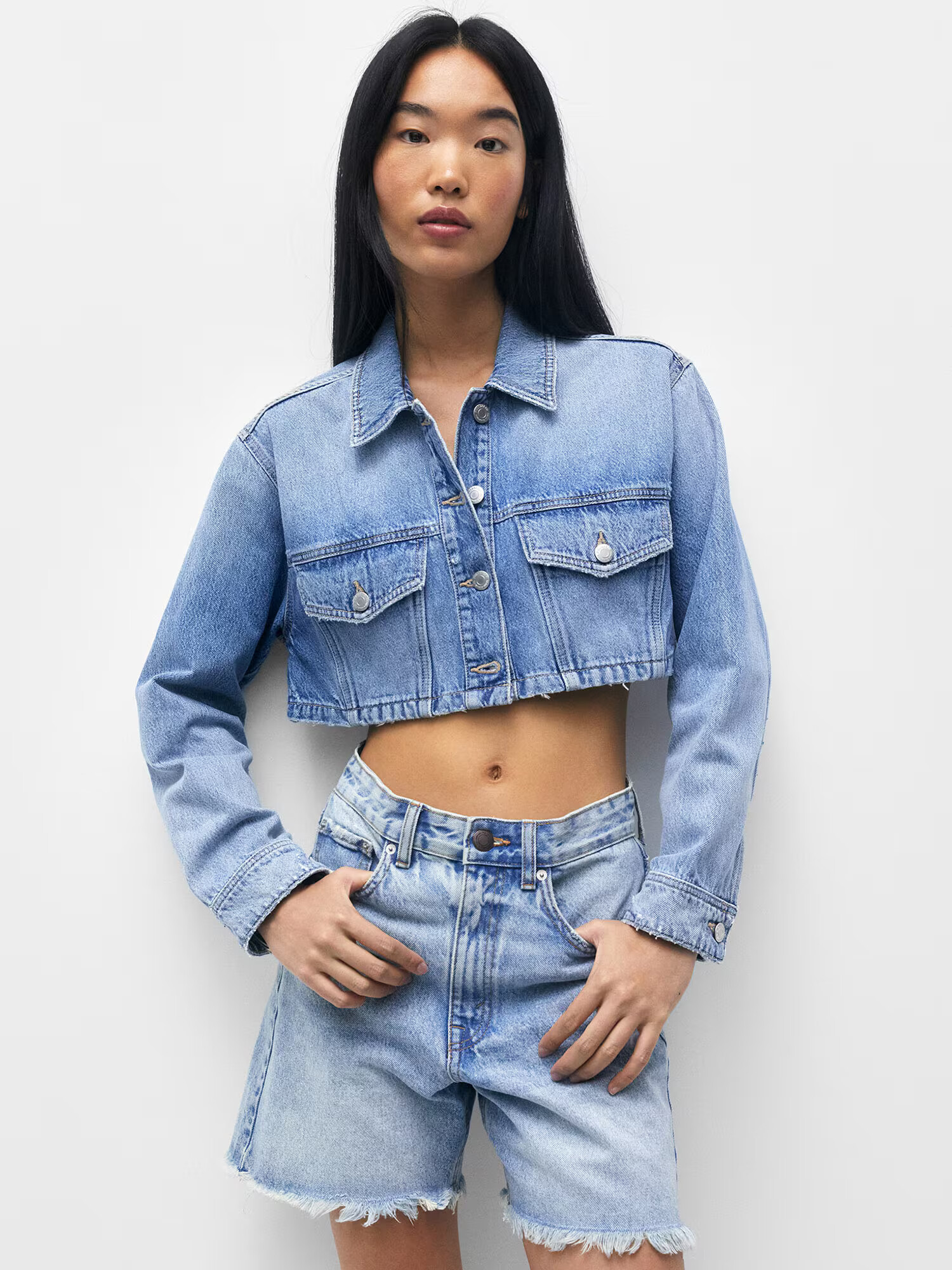 Pull&Bear Geacă de primăvară-toamnă albastru denim - Pled.ro