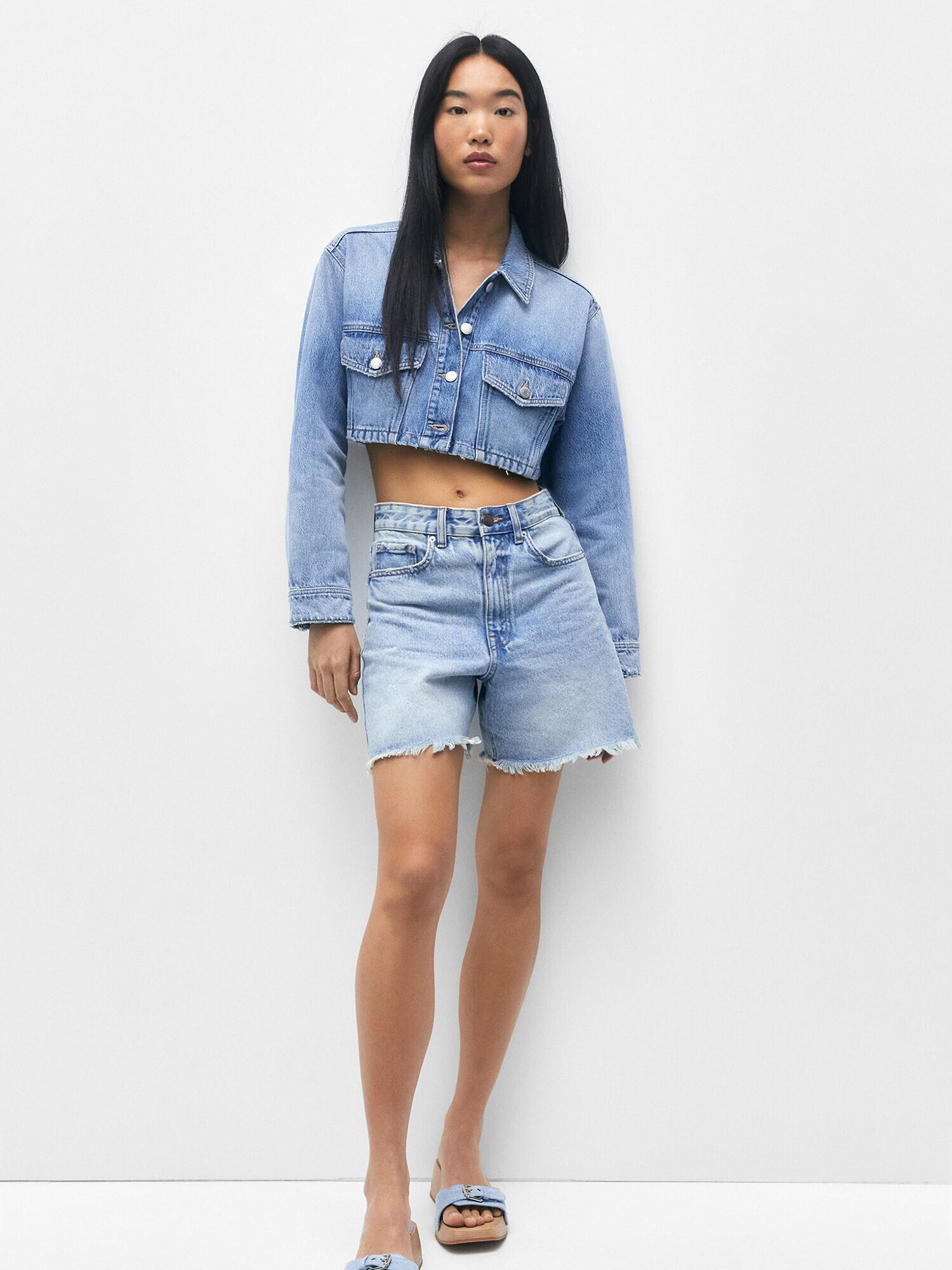 Pull&Bear Geacă de primăvară-toamnă albastru denim - Pled.ro