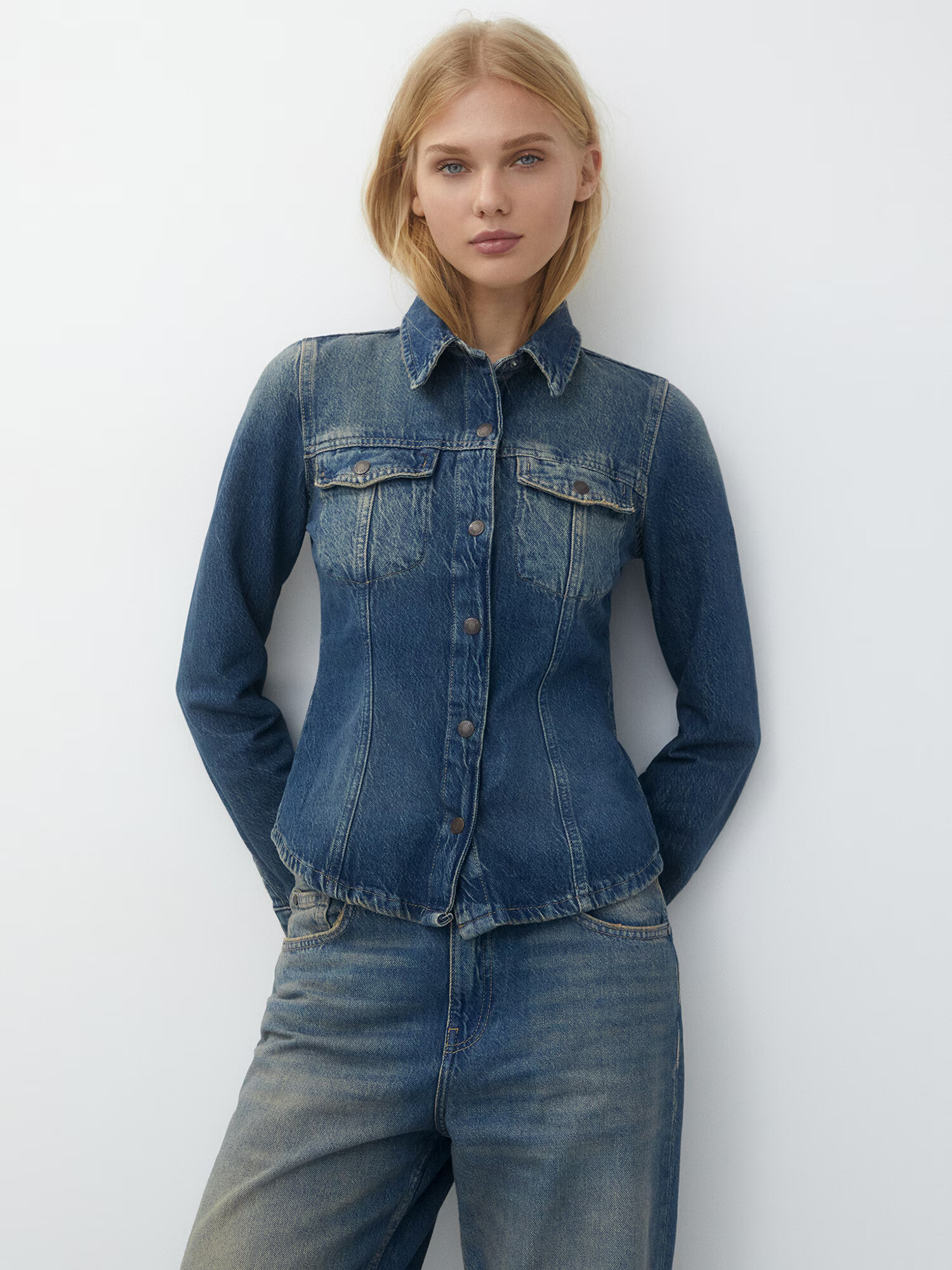 Pull&Bear Geacă de primăvară-toamnă albastru denim - Pled.ro