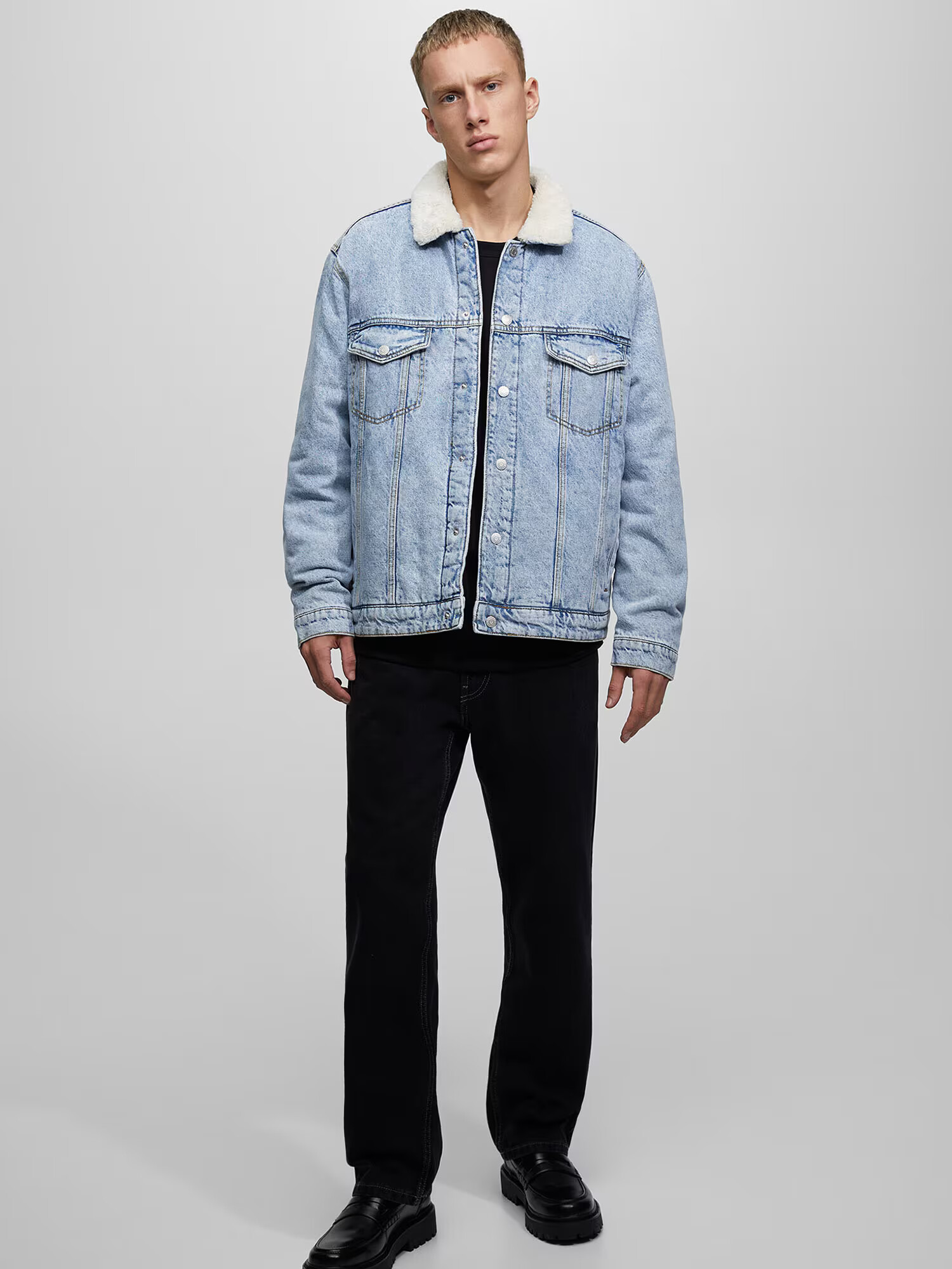 Pull&Bear Geacă de primăvară-toamnă albastru denim / alb - Pled.ro