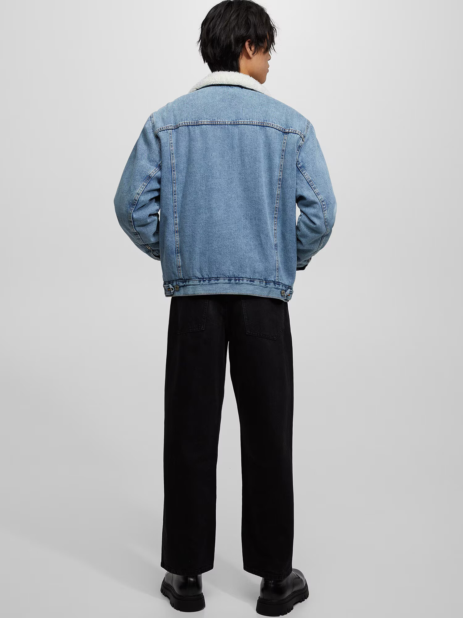 Pull&Bear Geacă de primăvară-toamnă albastru denim / alb lână - Pled.ro