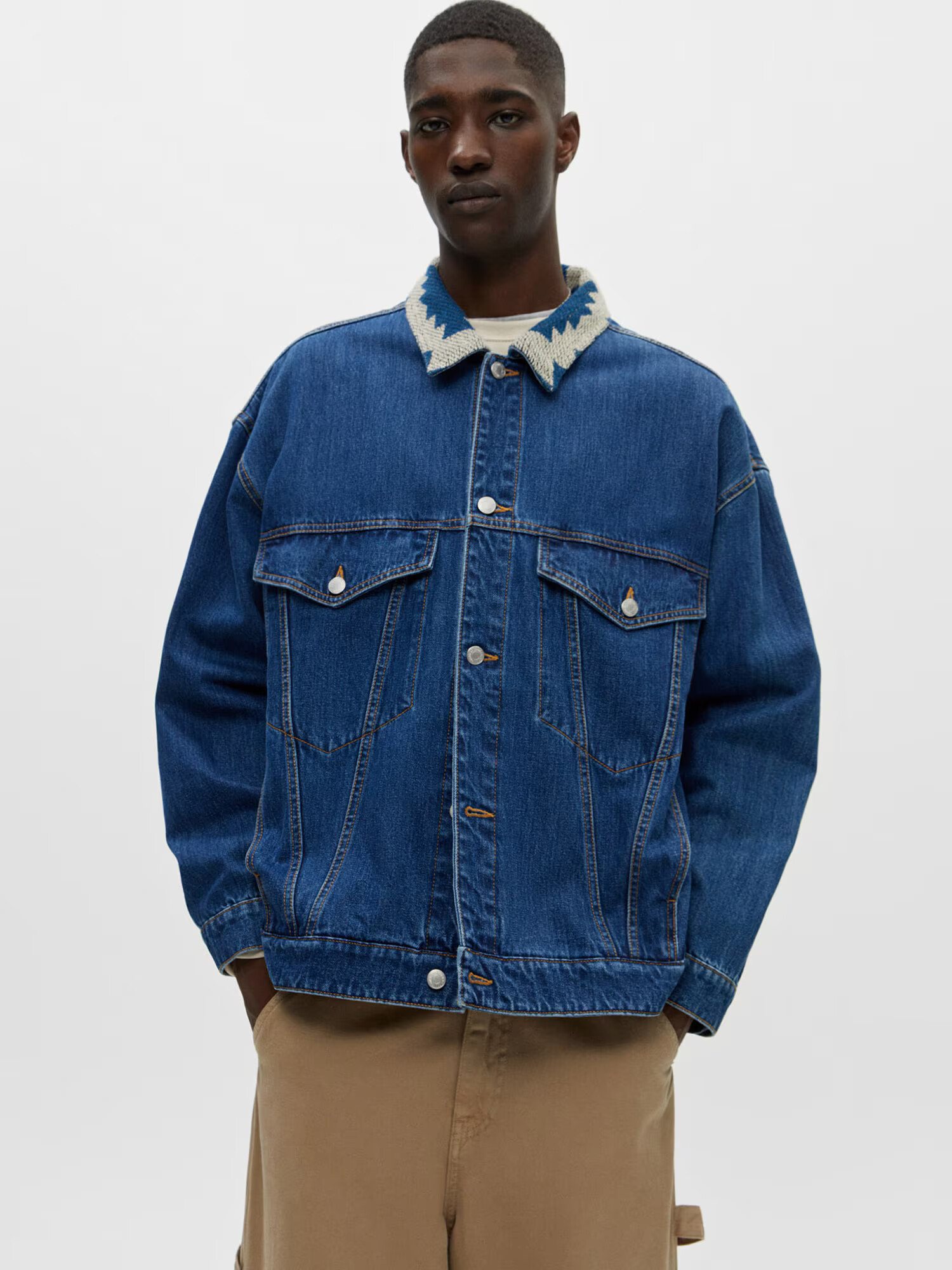 Pull&Bear Geacă de primăvară-toamnă bej / albastru denim - Pled.ro